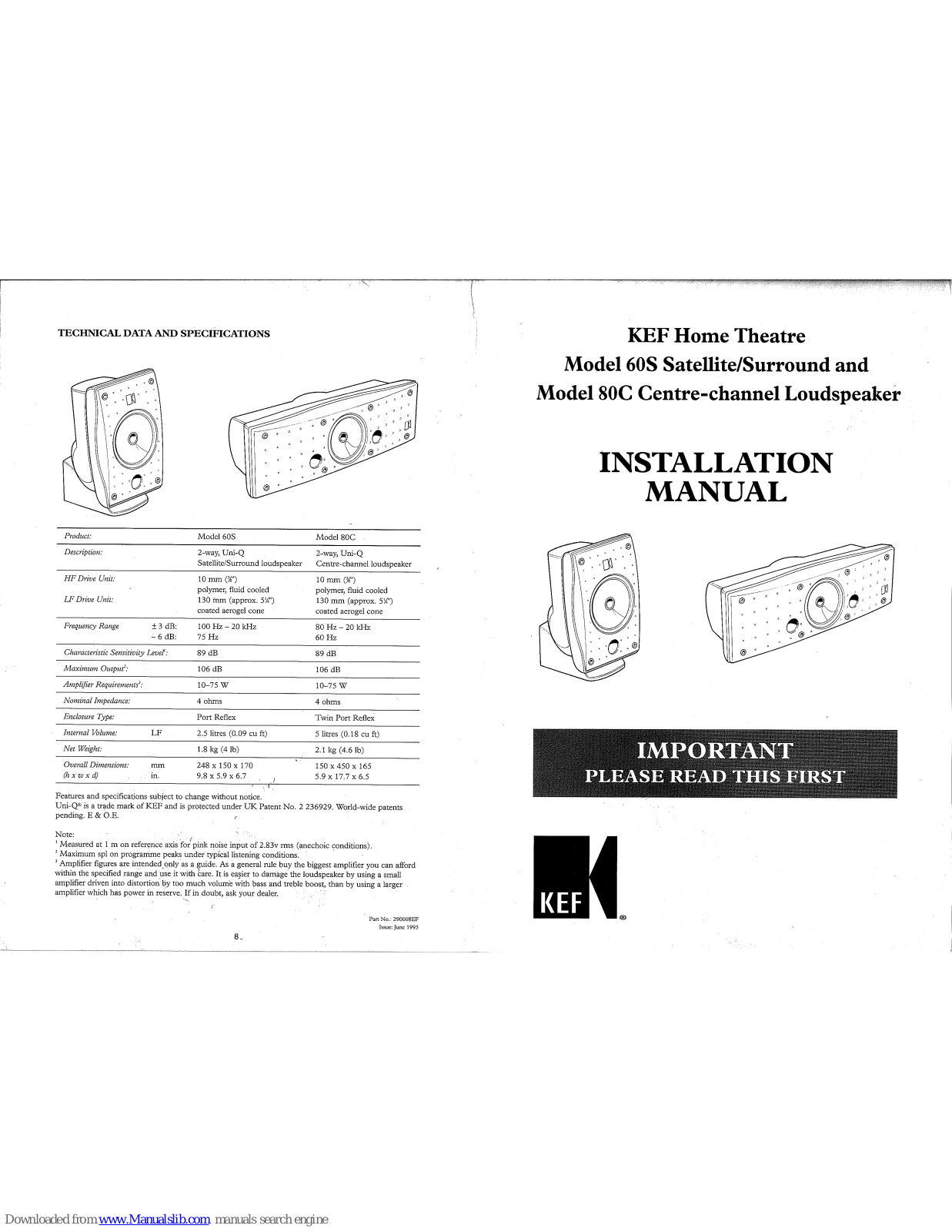 KEF 60S, 80?, 80C Installation Manual - ManualMachine.com