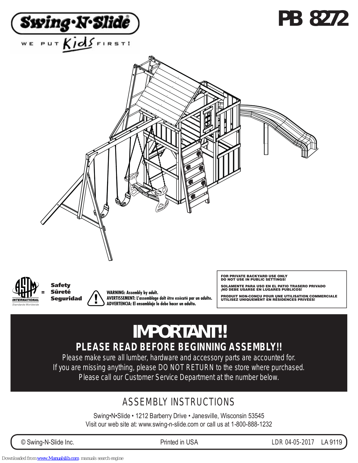 Swing-N-Slide PB 8272 Assembly Instructions Manual