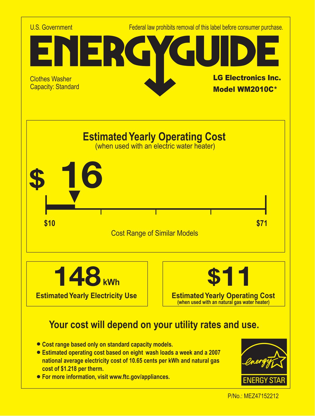 LG WM2010CW Energy Guide