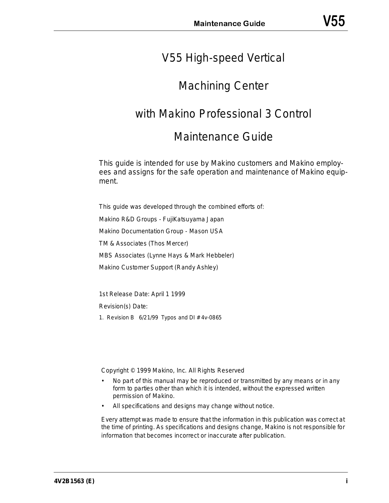 Makino V55 Maintenance Manual