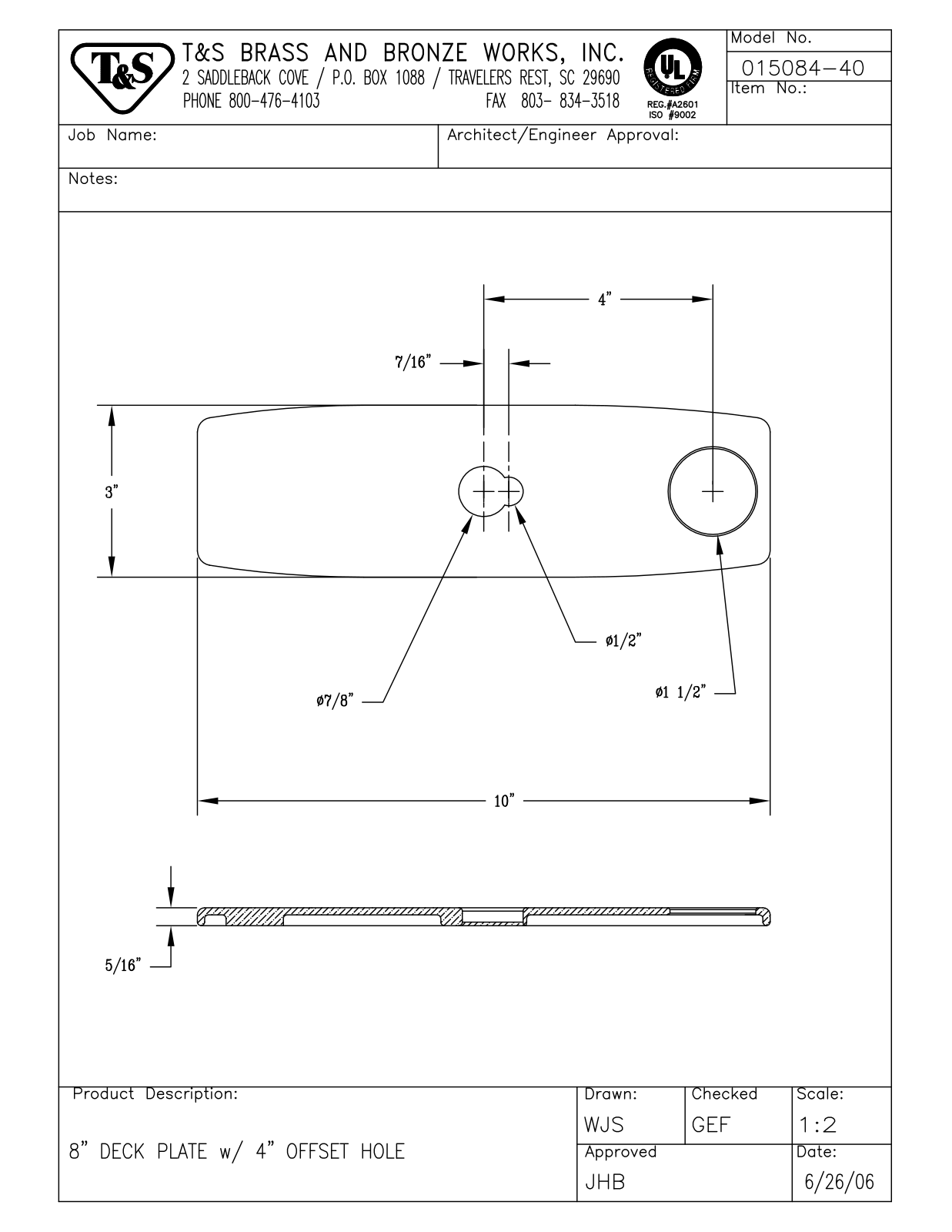 T & S Brass & Bronze Works 015084-40 General Manual