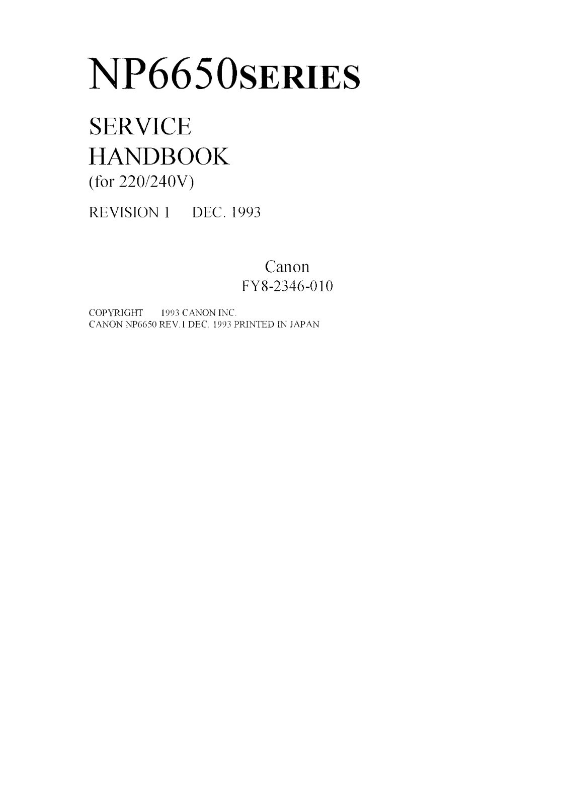 Canon Np6650 Service Handbook