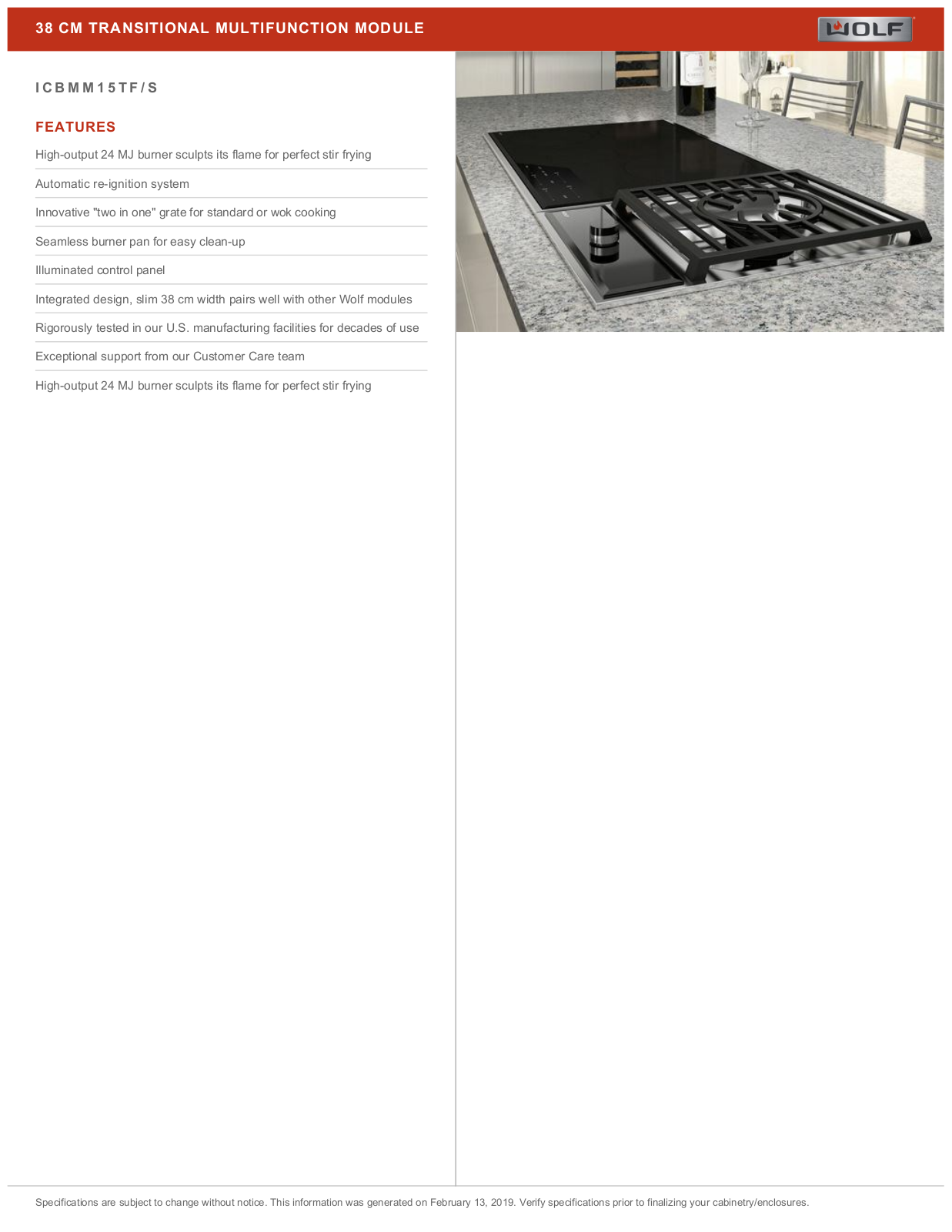 WOLF ICBMM15TF/S/LP Specifications Sheet