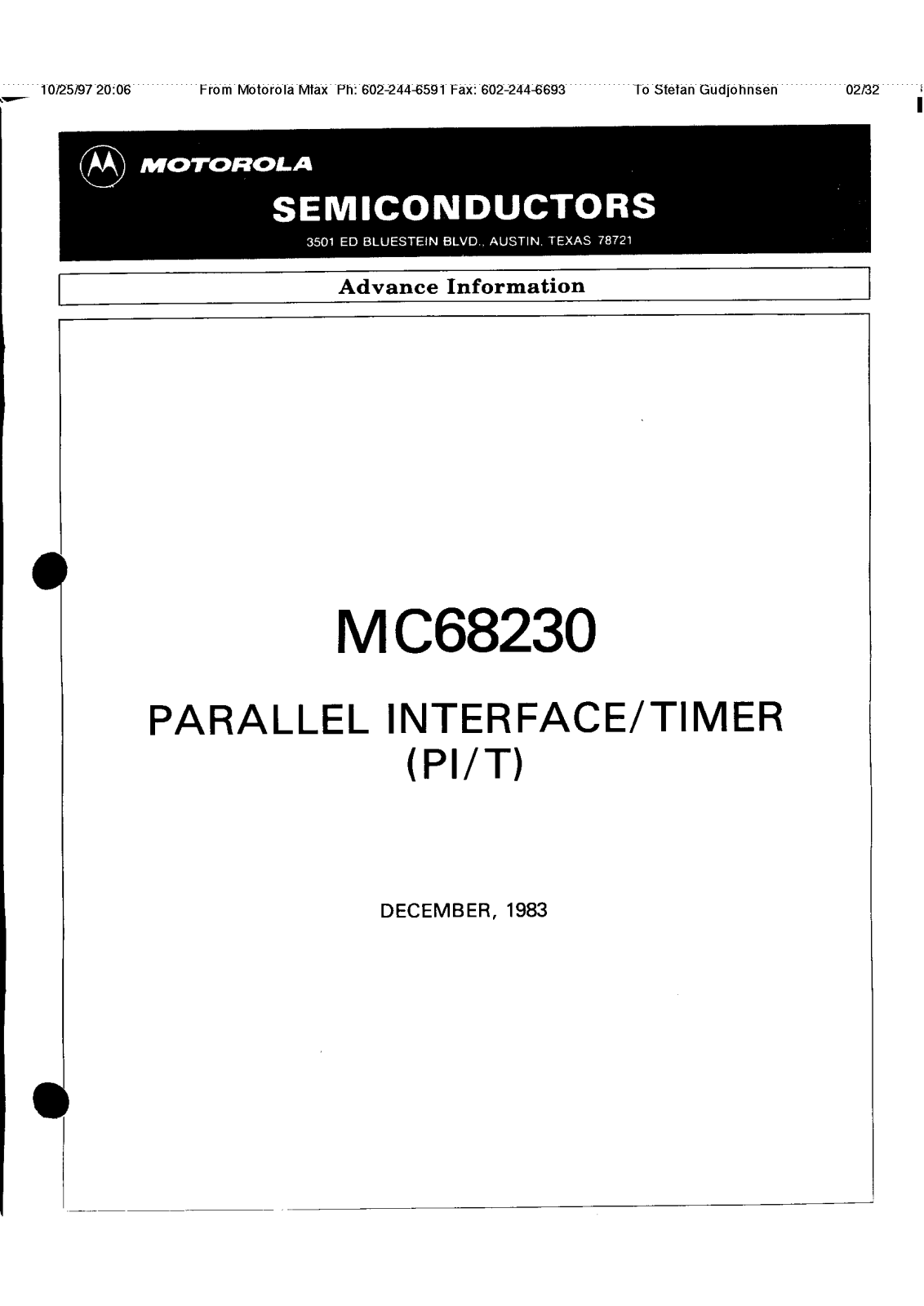 Motorola MC68230G10, MC68230G12, MC68230G8, MC68230L10, MC68230L12 Datasheet