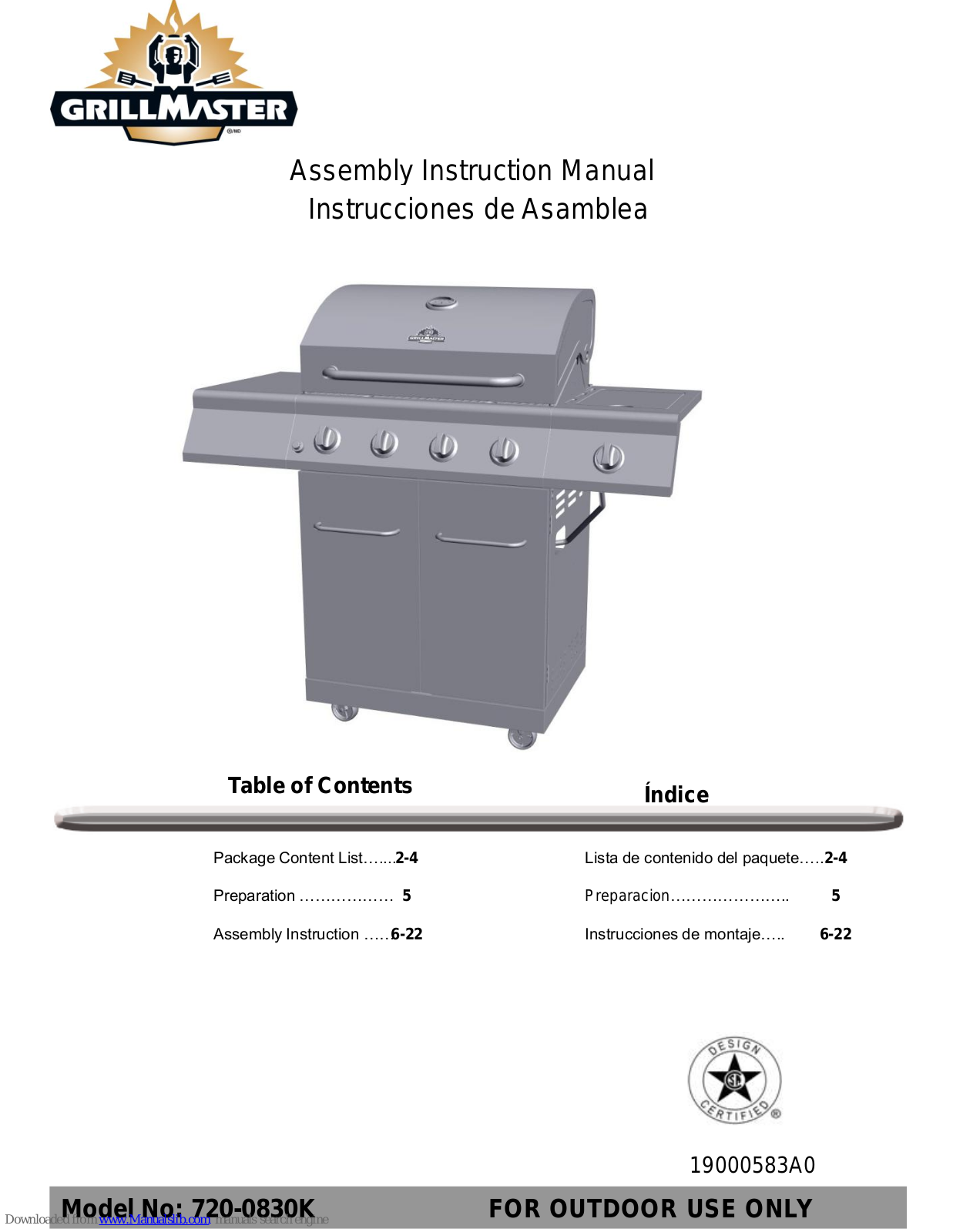 GrillMaster 720-0830K Assembly & Instruction Manual