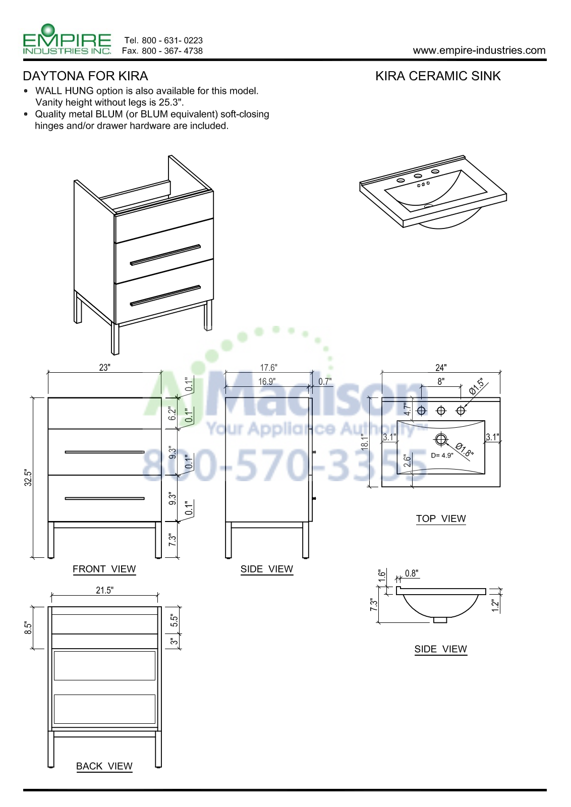 Empire Industries DV2402BWP Specs