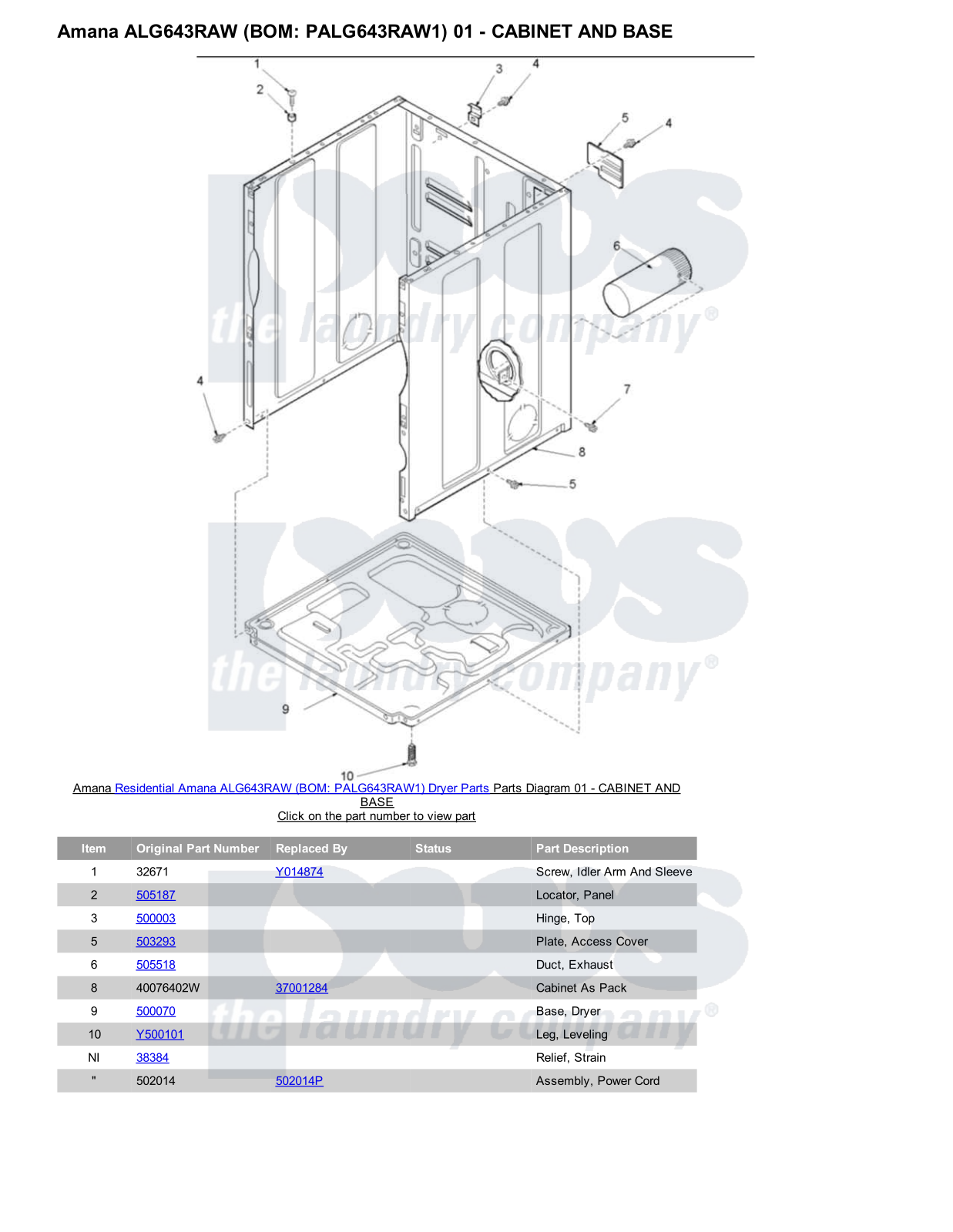 Amana ALG643RAW Parts Diagram