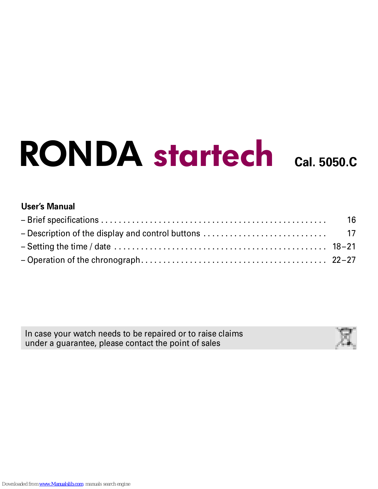 Ronda Startech 5050.C User Manual - ManualMachine.com