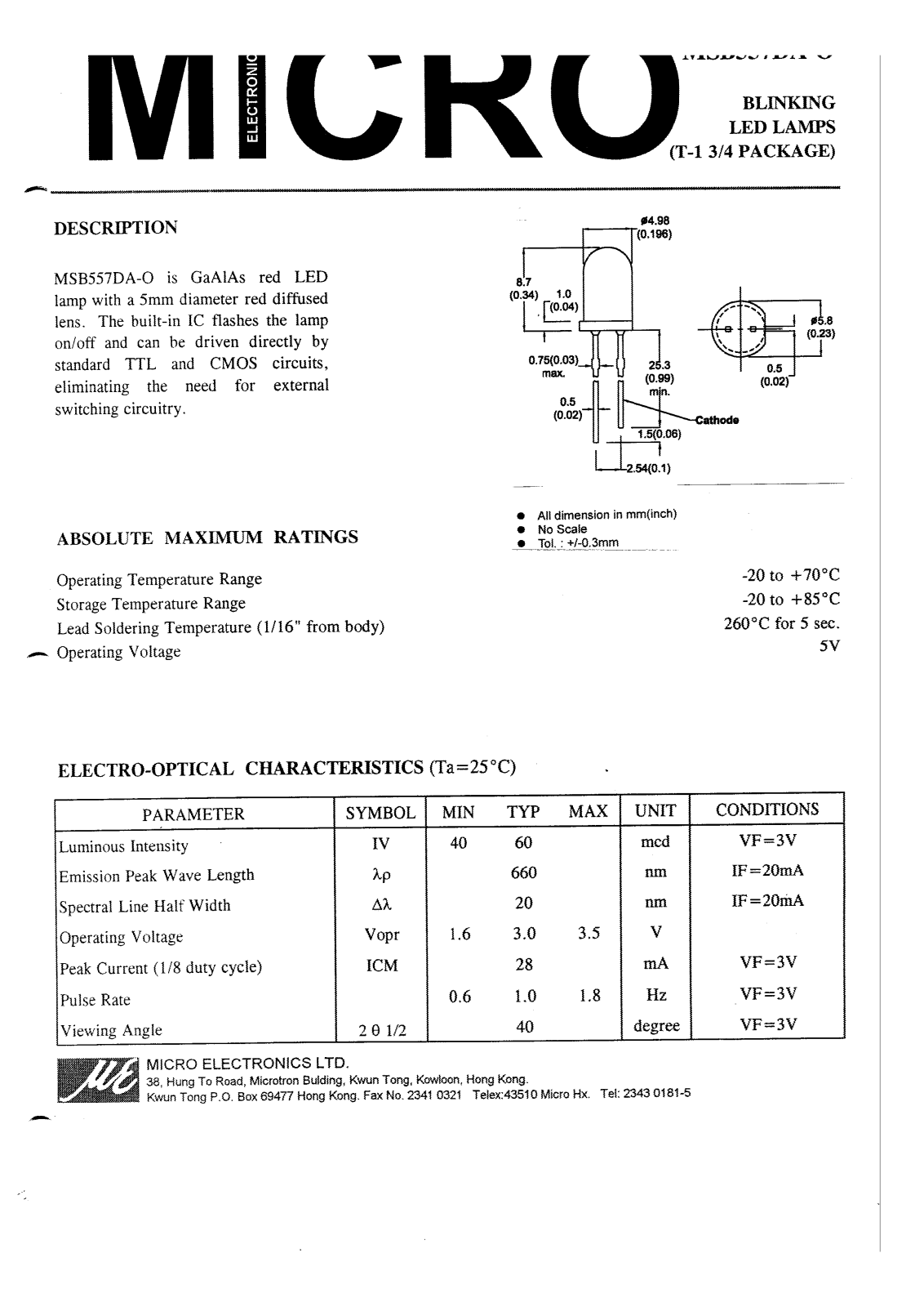 MICRO MSB557DA-0 Datasheet