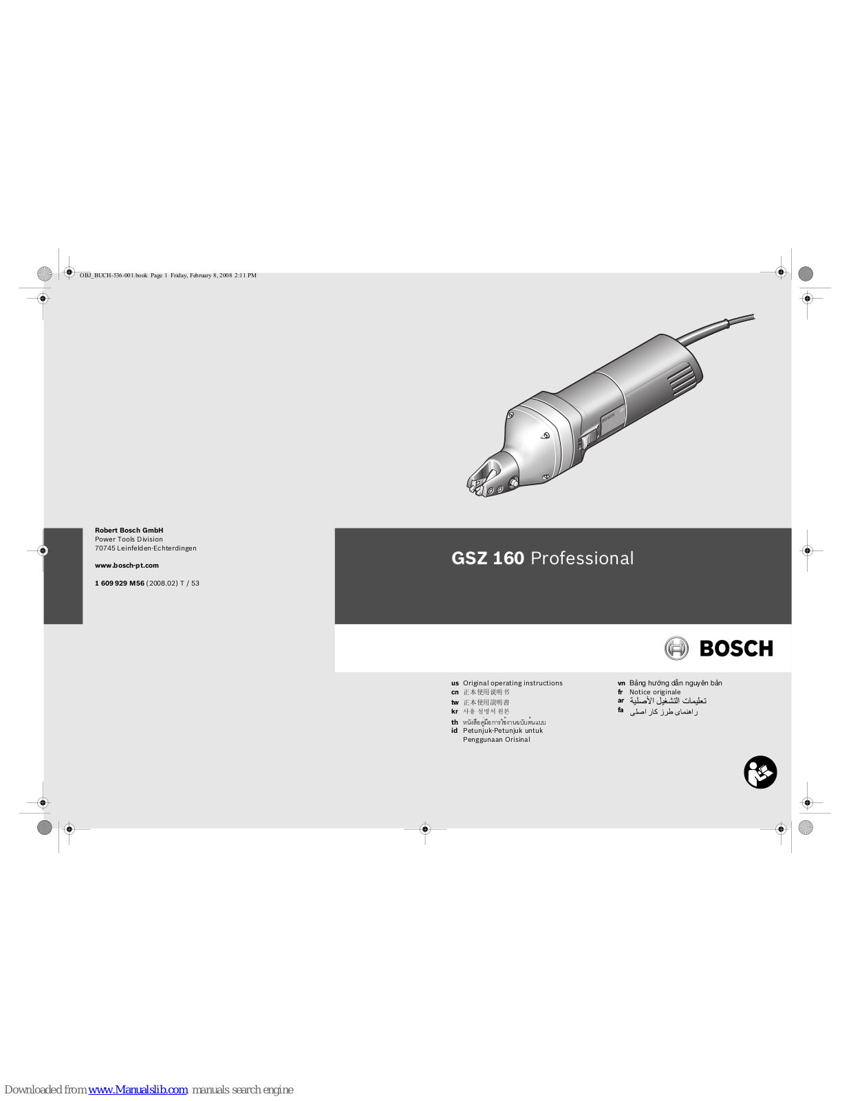 Bosch GSZ 160 Professional Original Operating Instructions