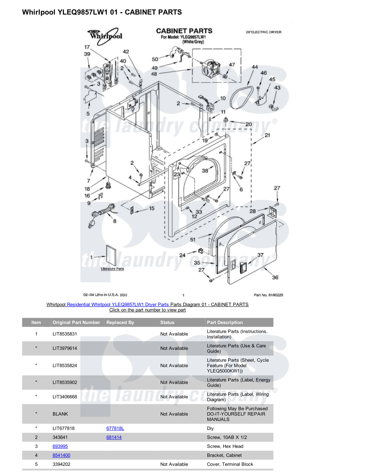 Whirlpool YLEQ9857LW1 Parts Diagram