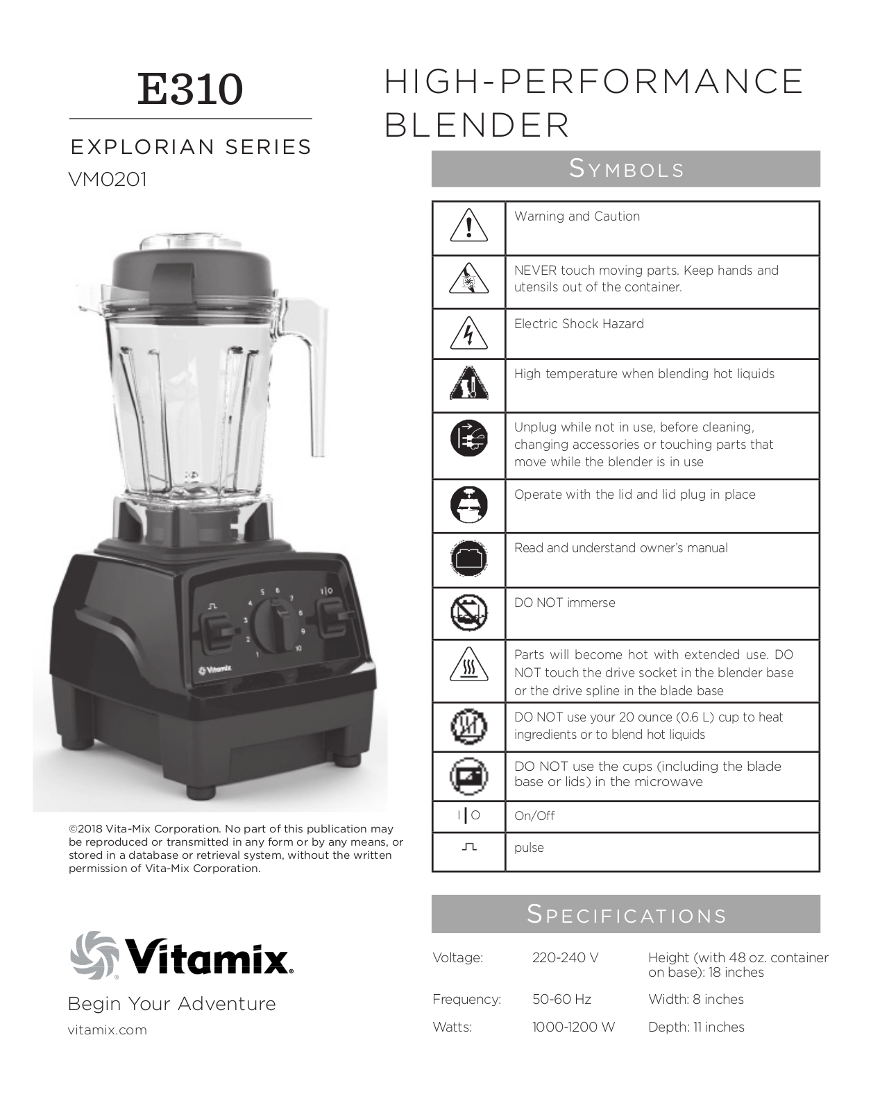 Vitamix Explorian E310 User manual