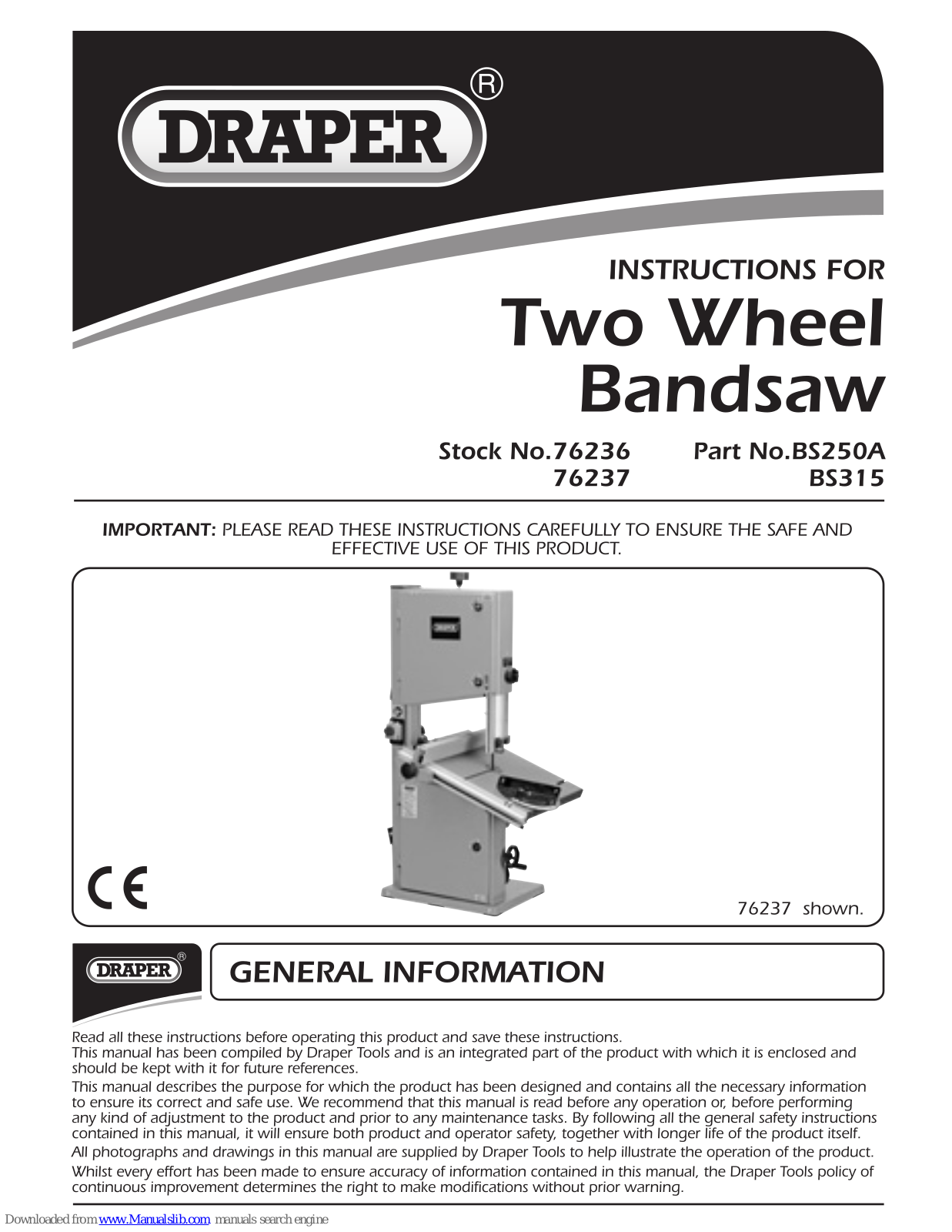 Draper BS250A, BS315 Instructions Manual - ManualMachine.com