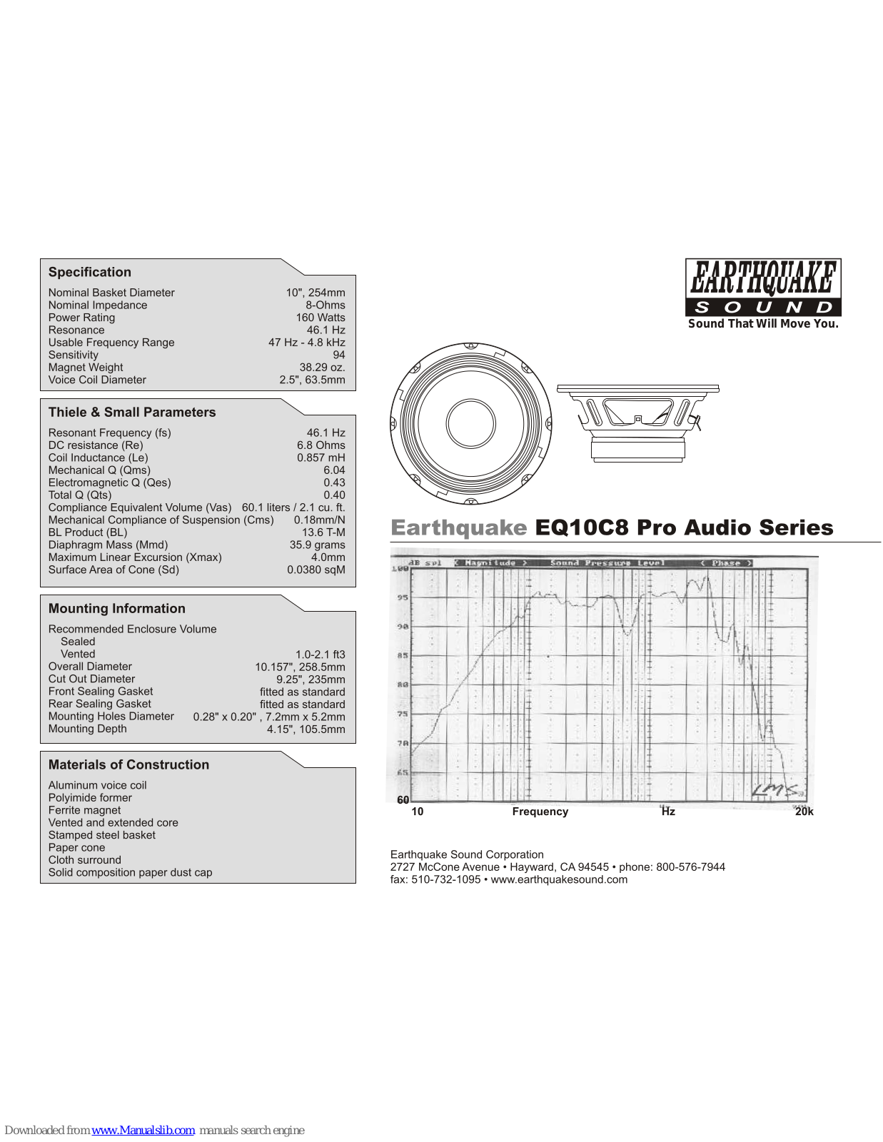 EarthQuake EQ10C8 Specifications