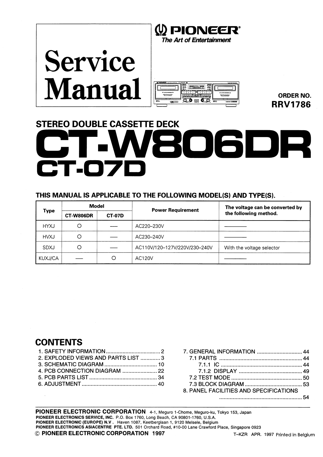 Pioneer CT-07-D, CTW-806-DR Service manual