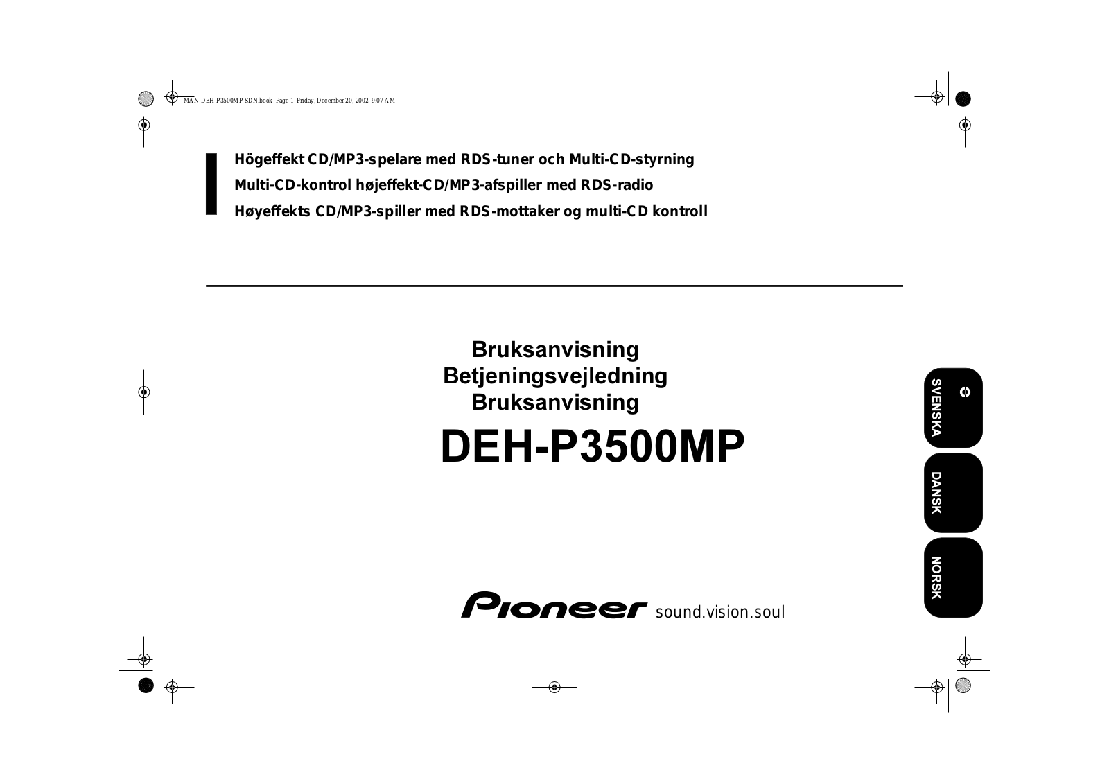 Pioneer DEH-P3500MP User manual