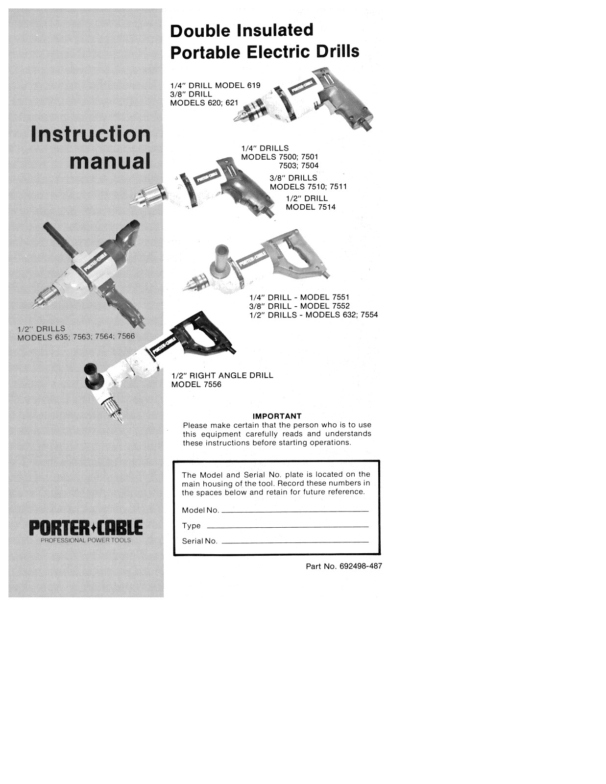 Porter-Cable 632, 7511, 619, 635, 7504 User Manual