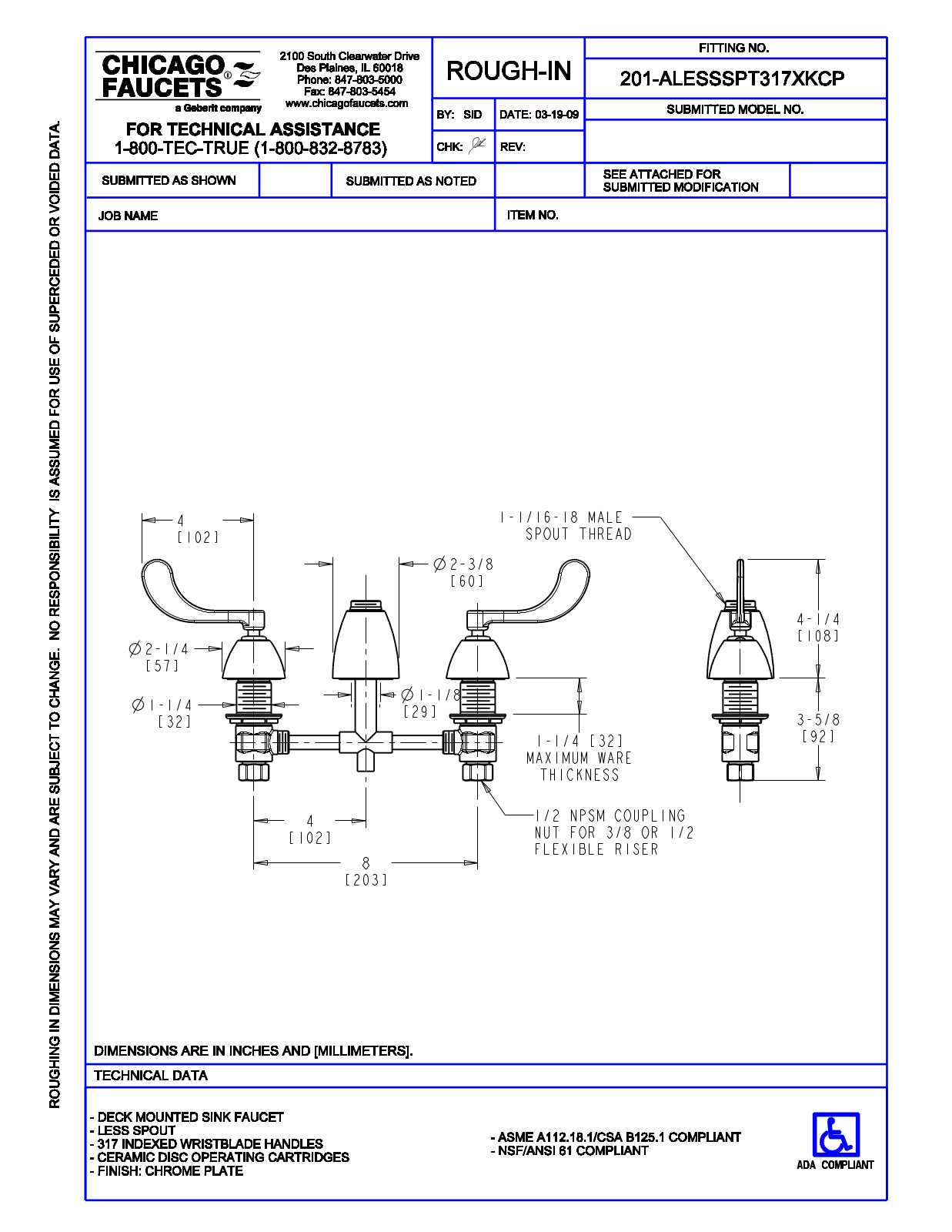 Chicago Faucet 201-ALESSSPT317XKCP User Manual