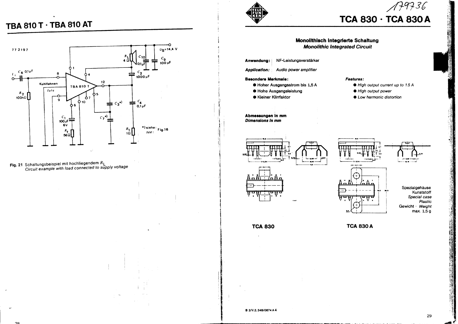 Telefunken TCA830A, TCA830 Datasheet