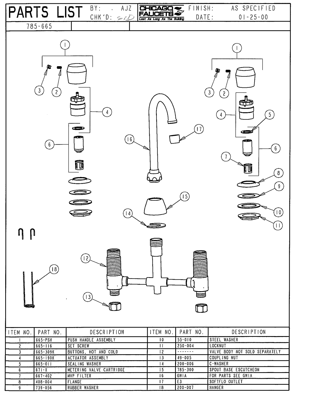 Chicago Faucet 785-665CP Parts List