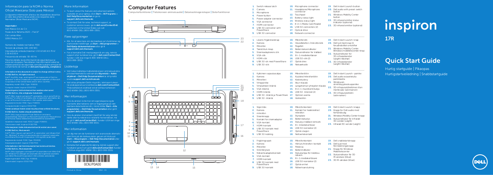 Dell Inspiron 17R 5720, Inspiron 17R SE 7720 Quick Start Manual