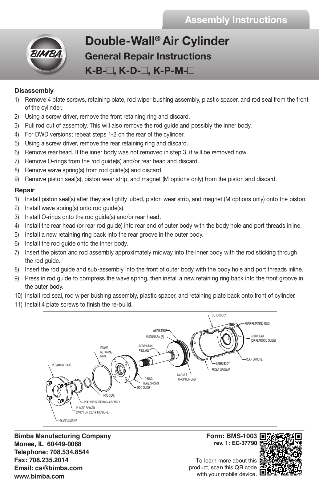 Bimba Double-Wal Air Cylinder General User Manual