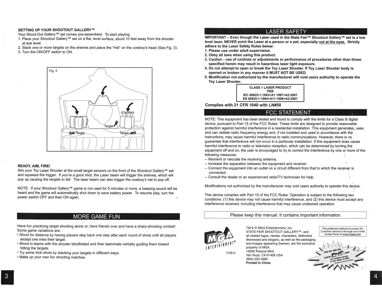 Mga Entertainment STATEFAIR SHOOTOUT GALLERY 3 4 User Manual