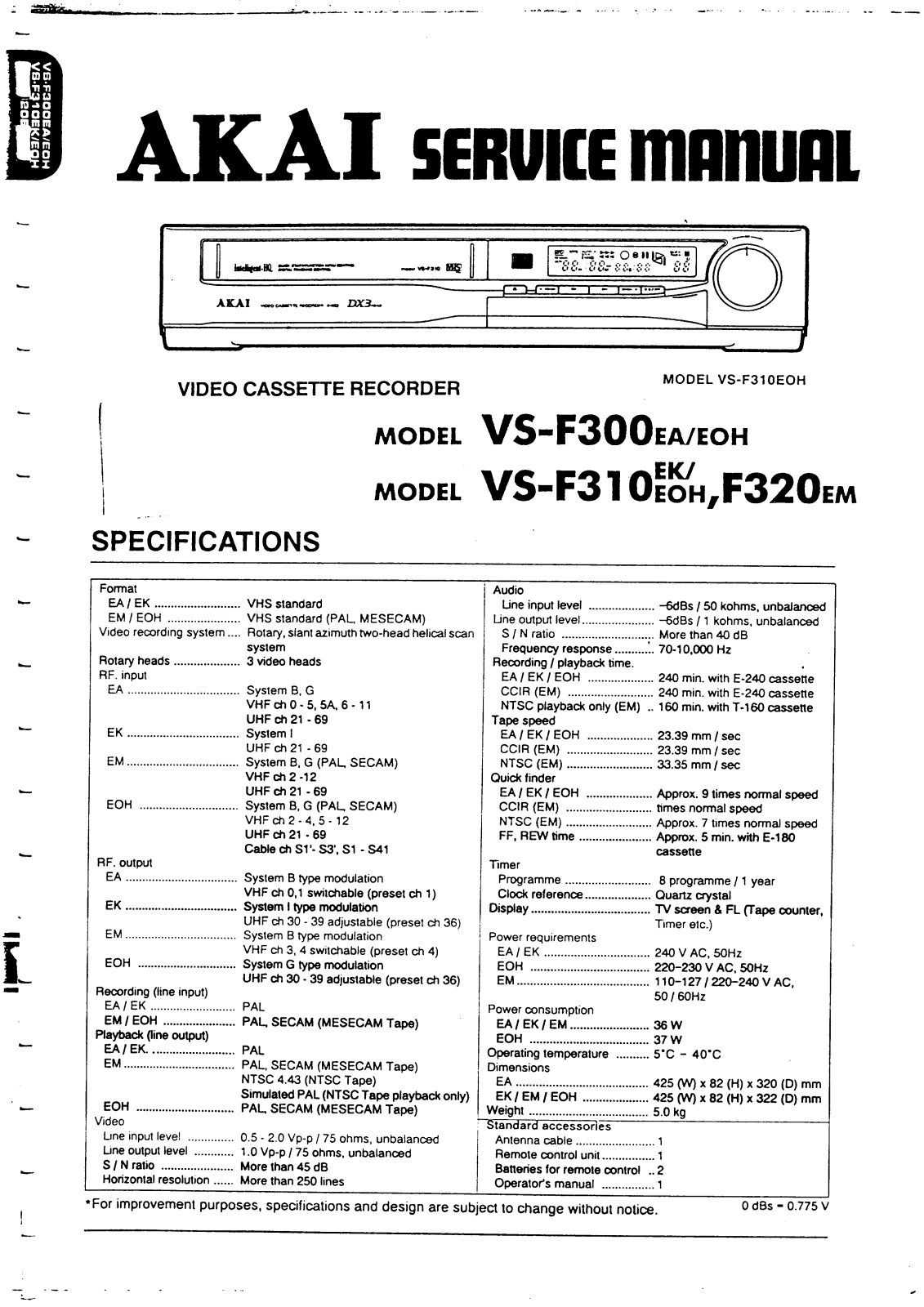 Akai VS-F320, VS-F310, VS_F300 Service Manual