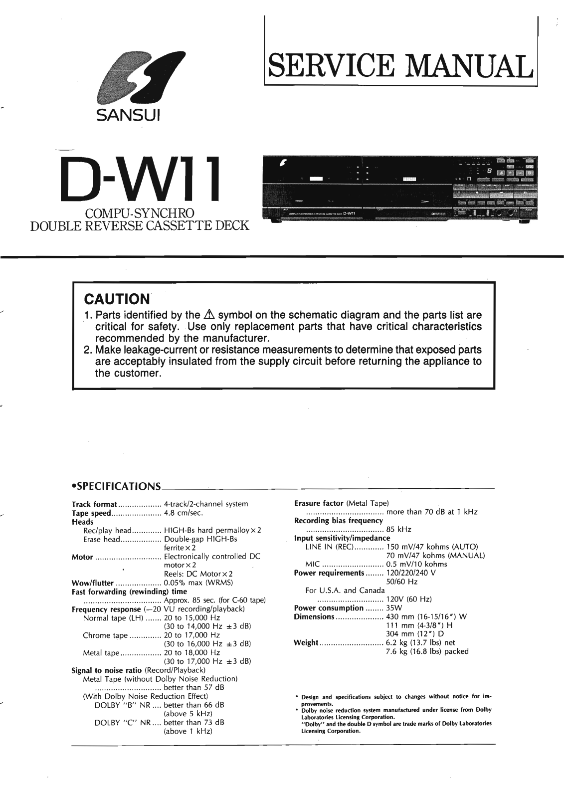 Sansui DW-11 Service Manual