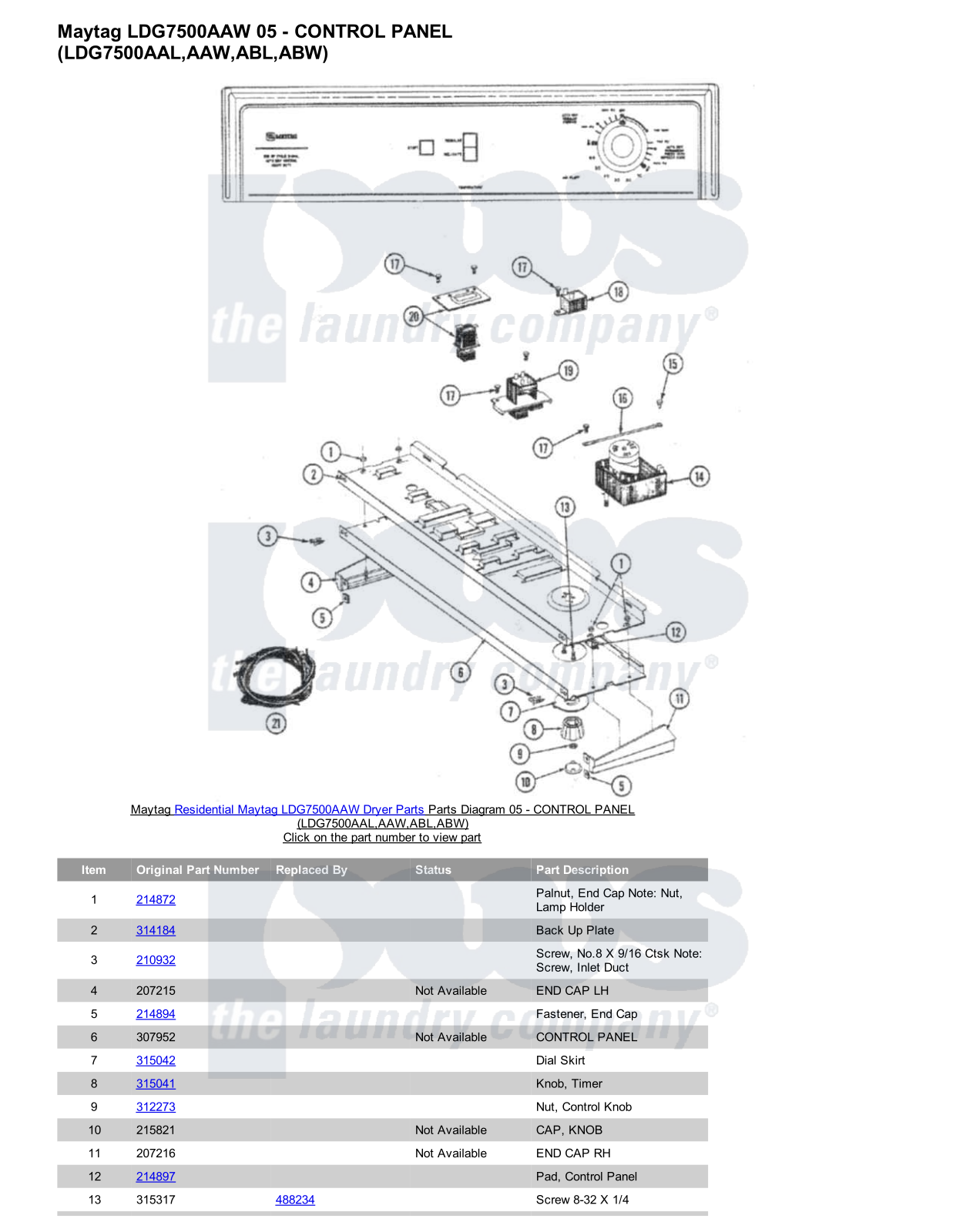 Maytag LDG7500AAW Parts Diagram