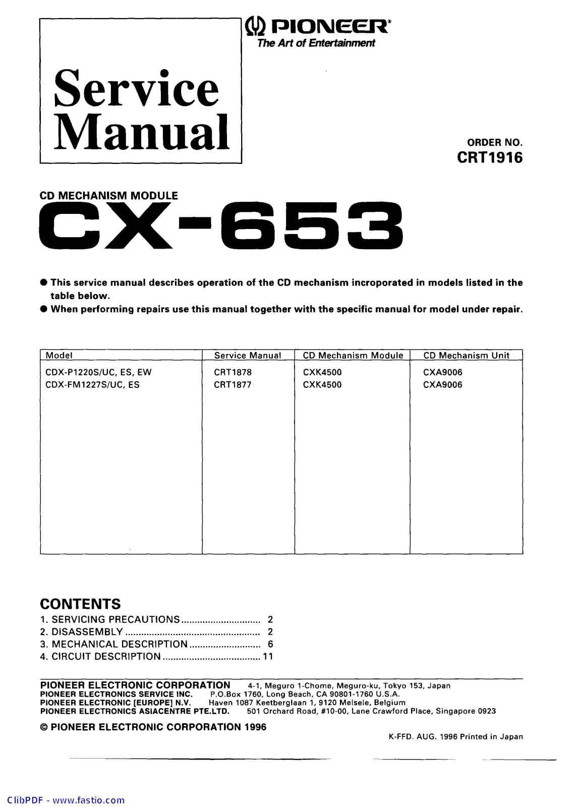 Pioneer CX-653 Service manual