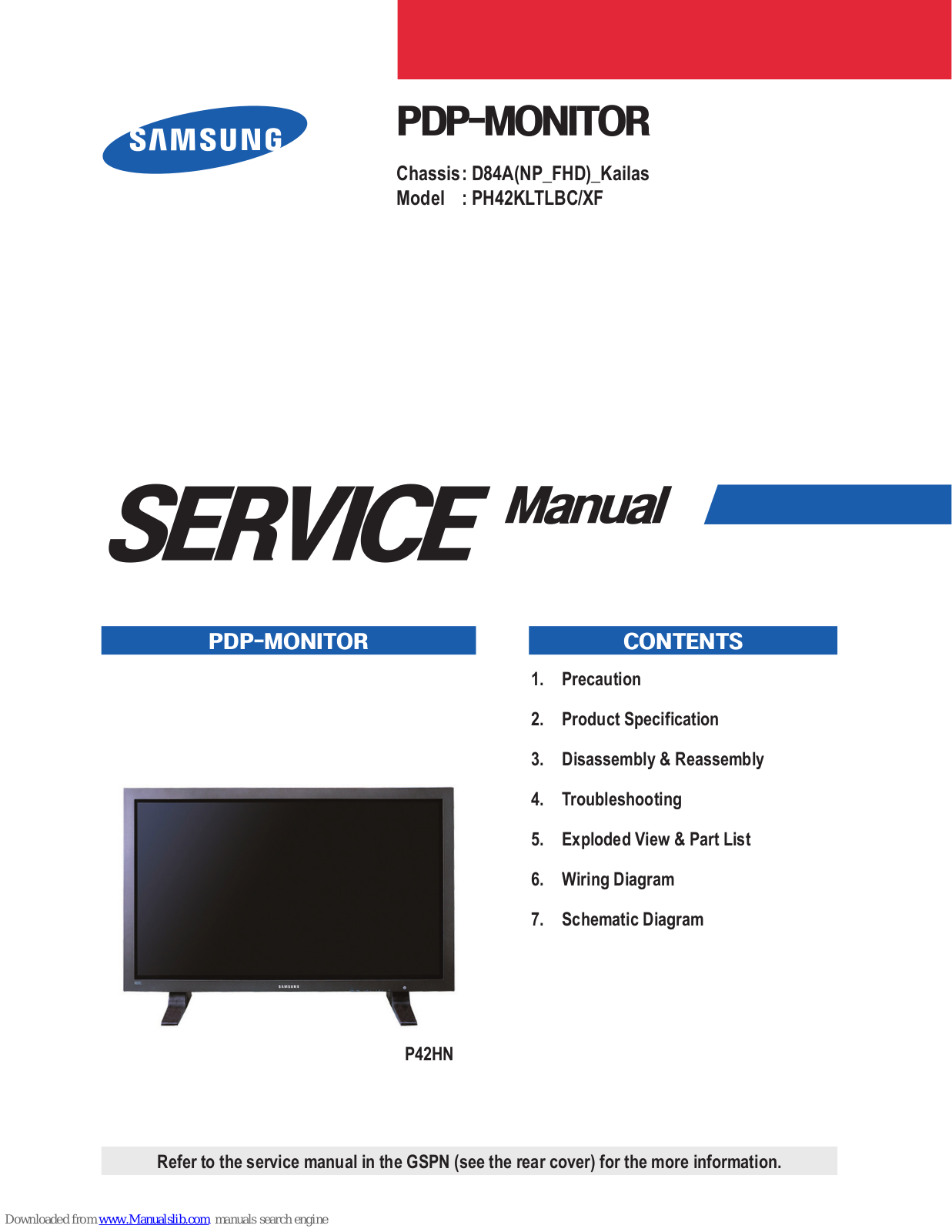 Samsung P42HN, PH42KLTLBC/XF Service Manual