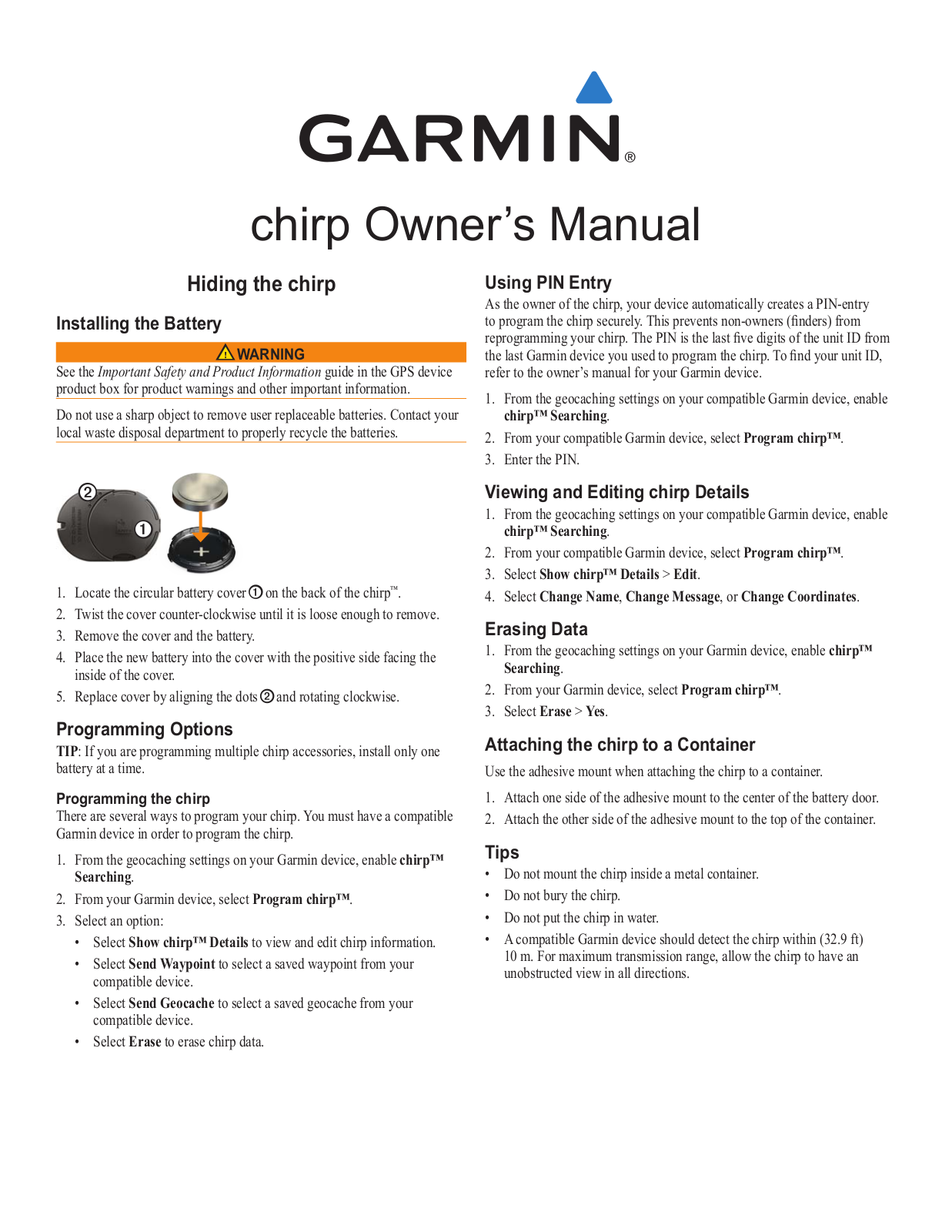 Garmin CHIRP applications guide