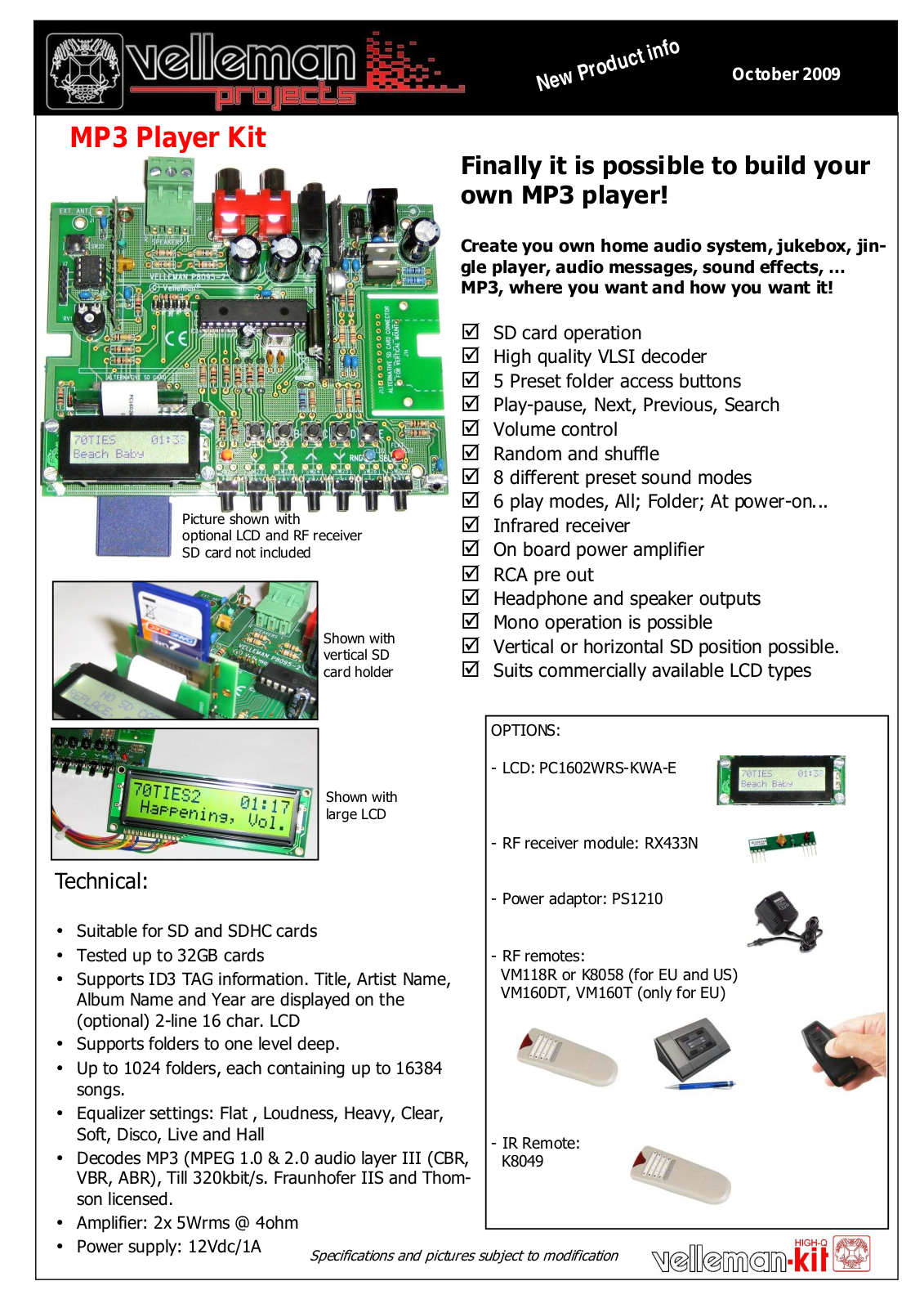 Velleman K8095 Infosheet