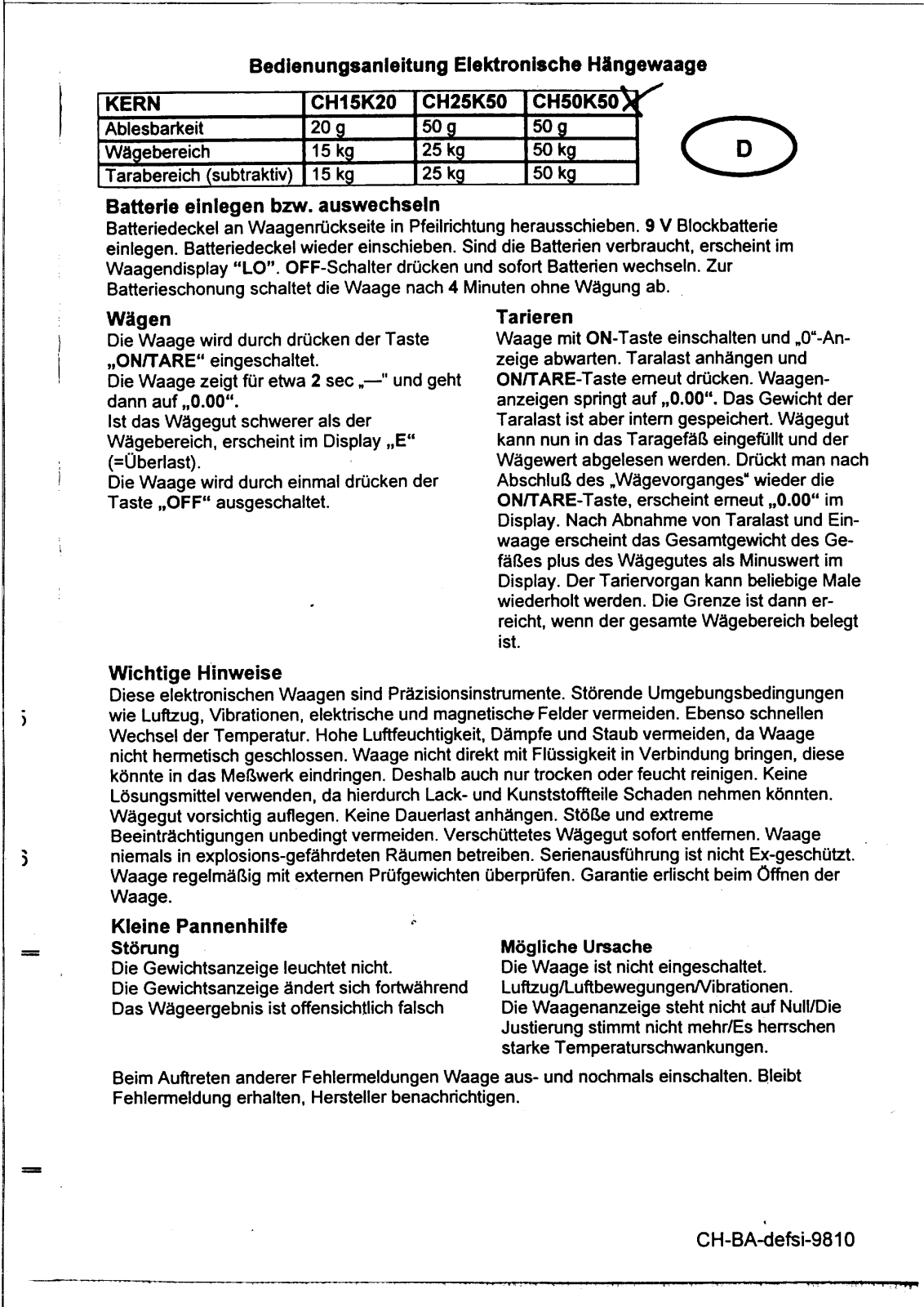 Kern CH 50K50 User guide