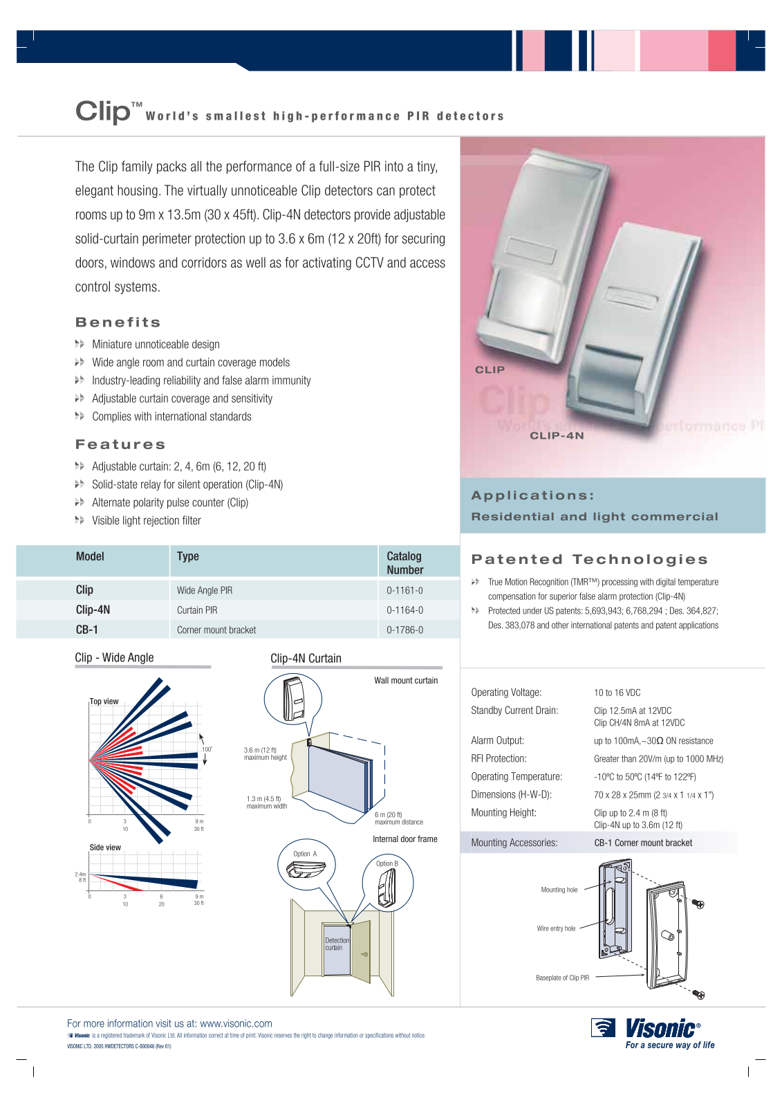 Visonic CLIP-4N Specsheet