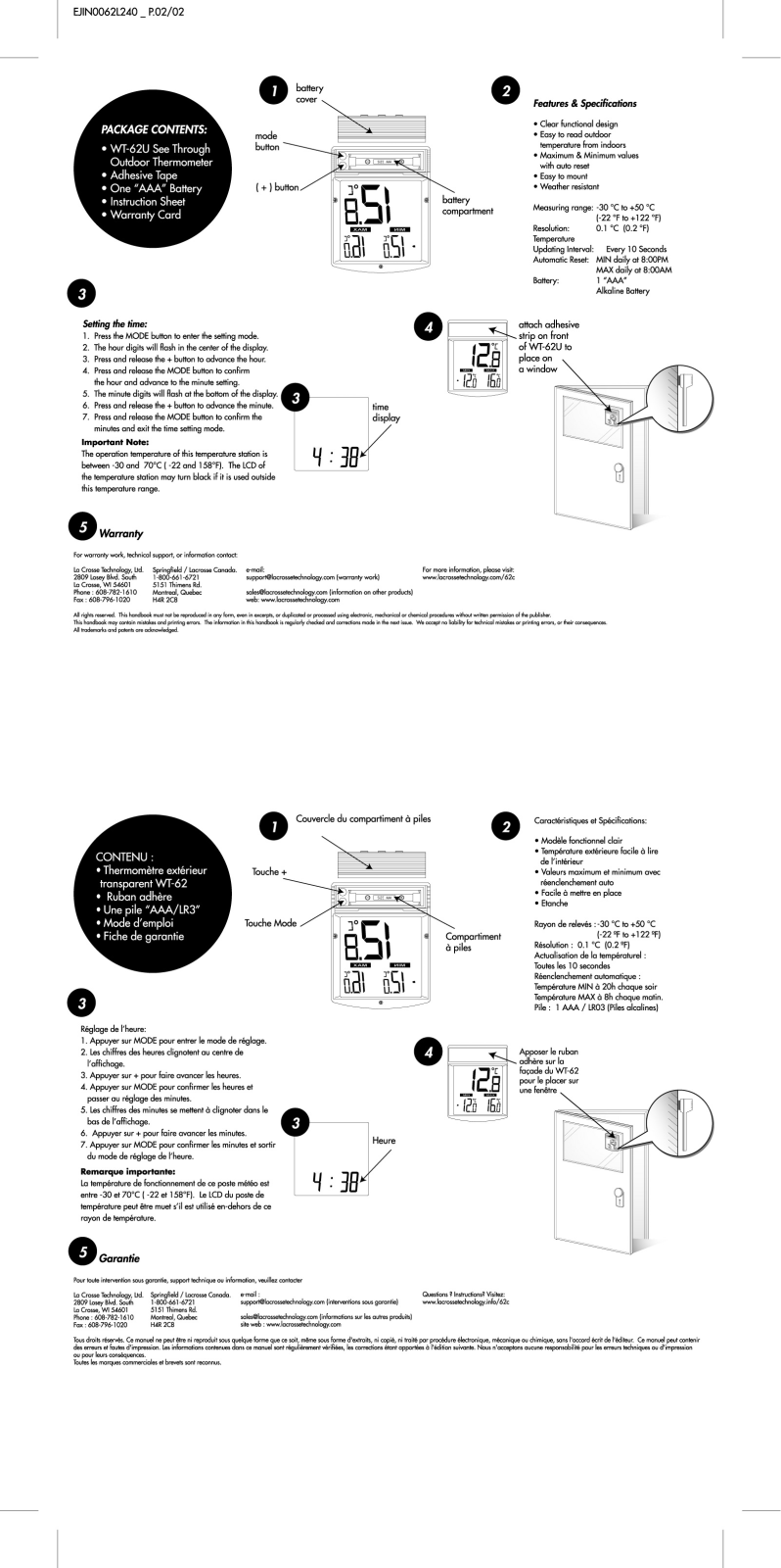 LA CROSS TECHNOLOGY WT-62U User Manual