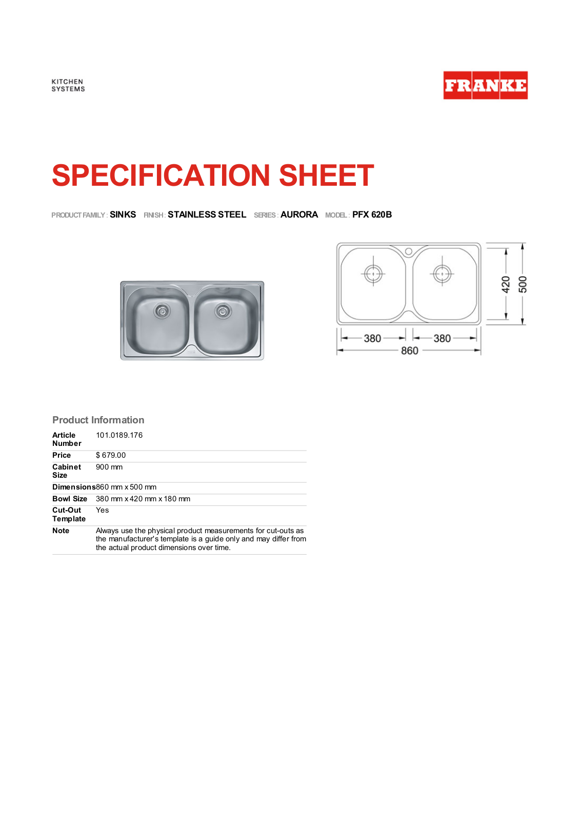 Franke Foodservice PFX 620B User Manual