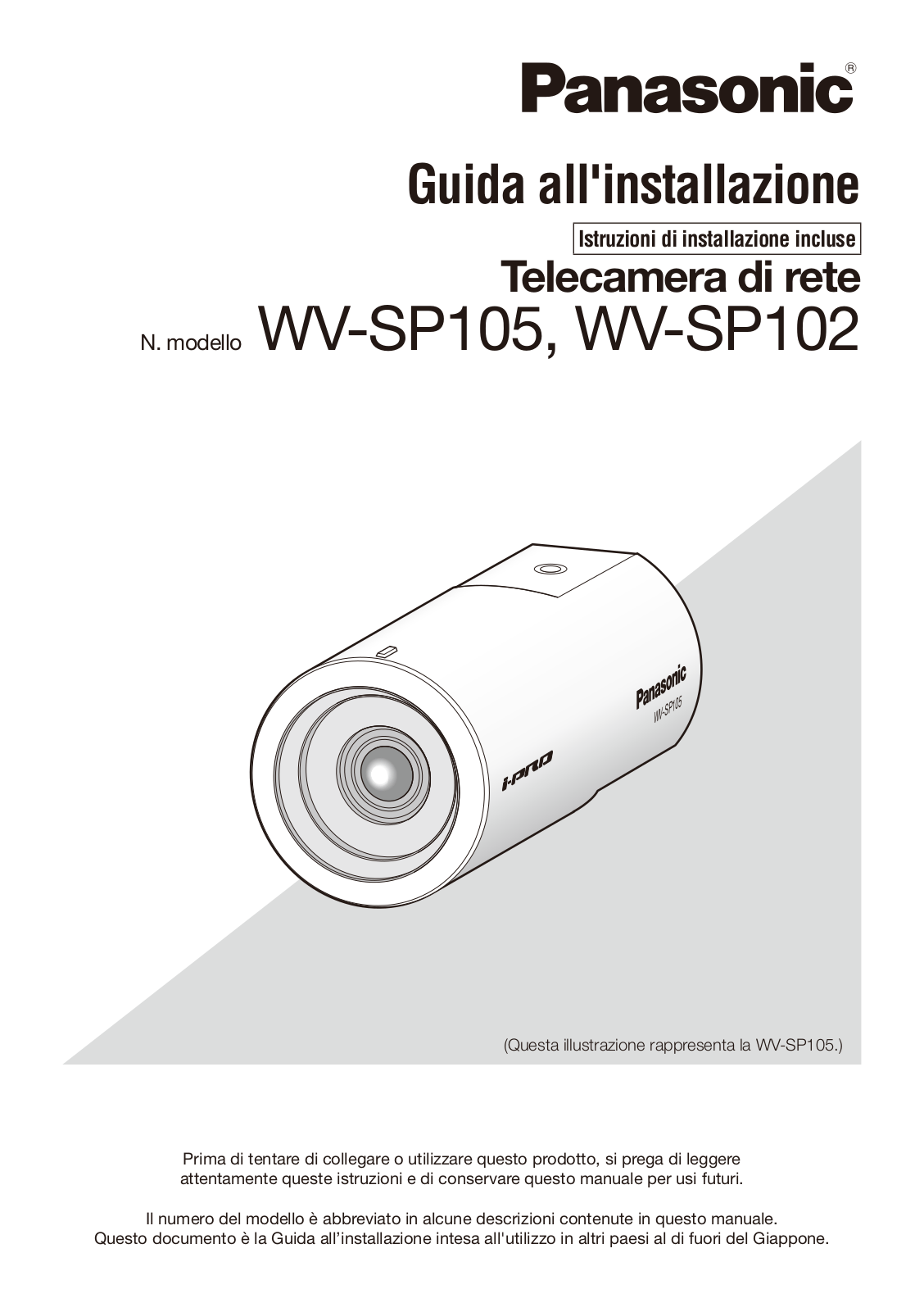 Panasonic WV-SP105, WV-SP102 Installation Manual