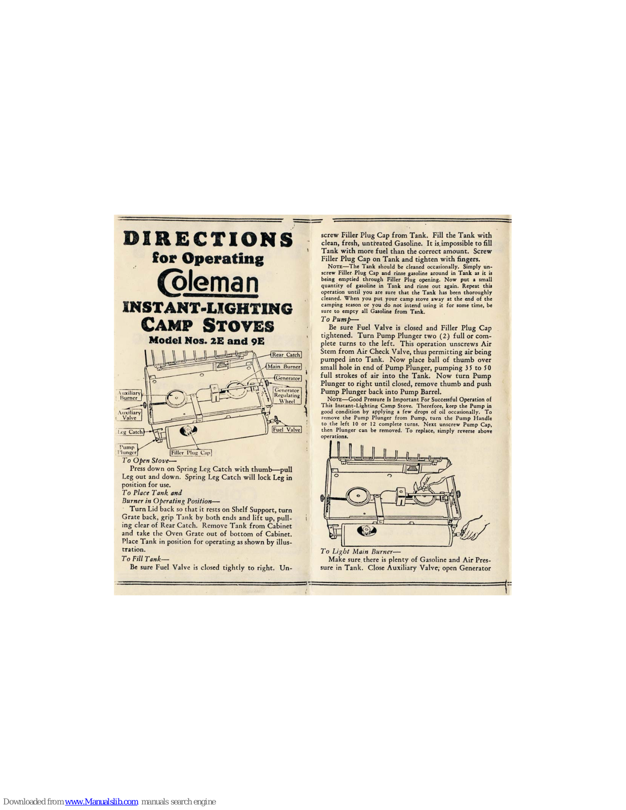 Coleman 2E, 9E Operating Instructions Manual