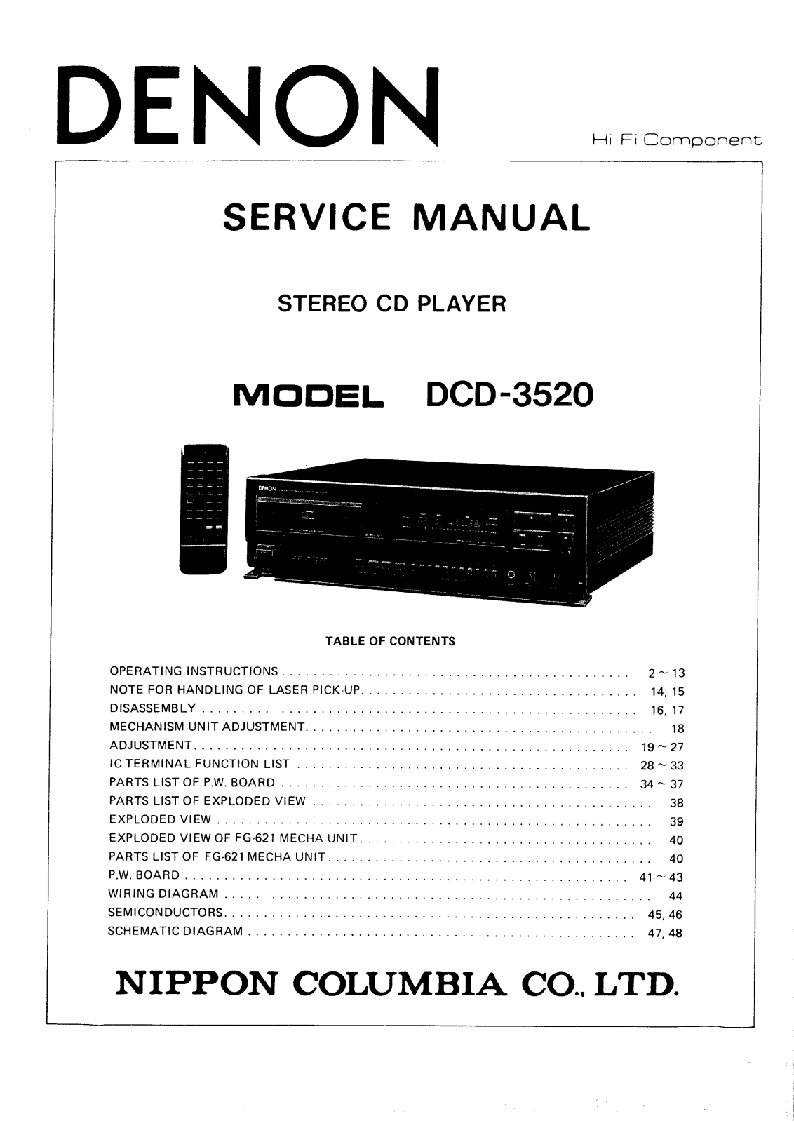 Denon DCD-3520 Service Manual