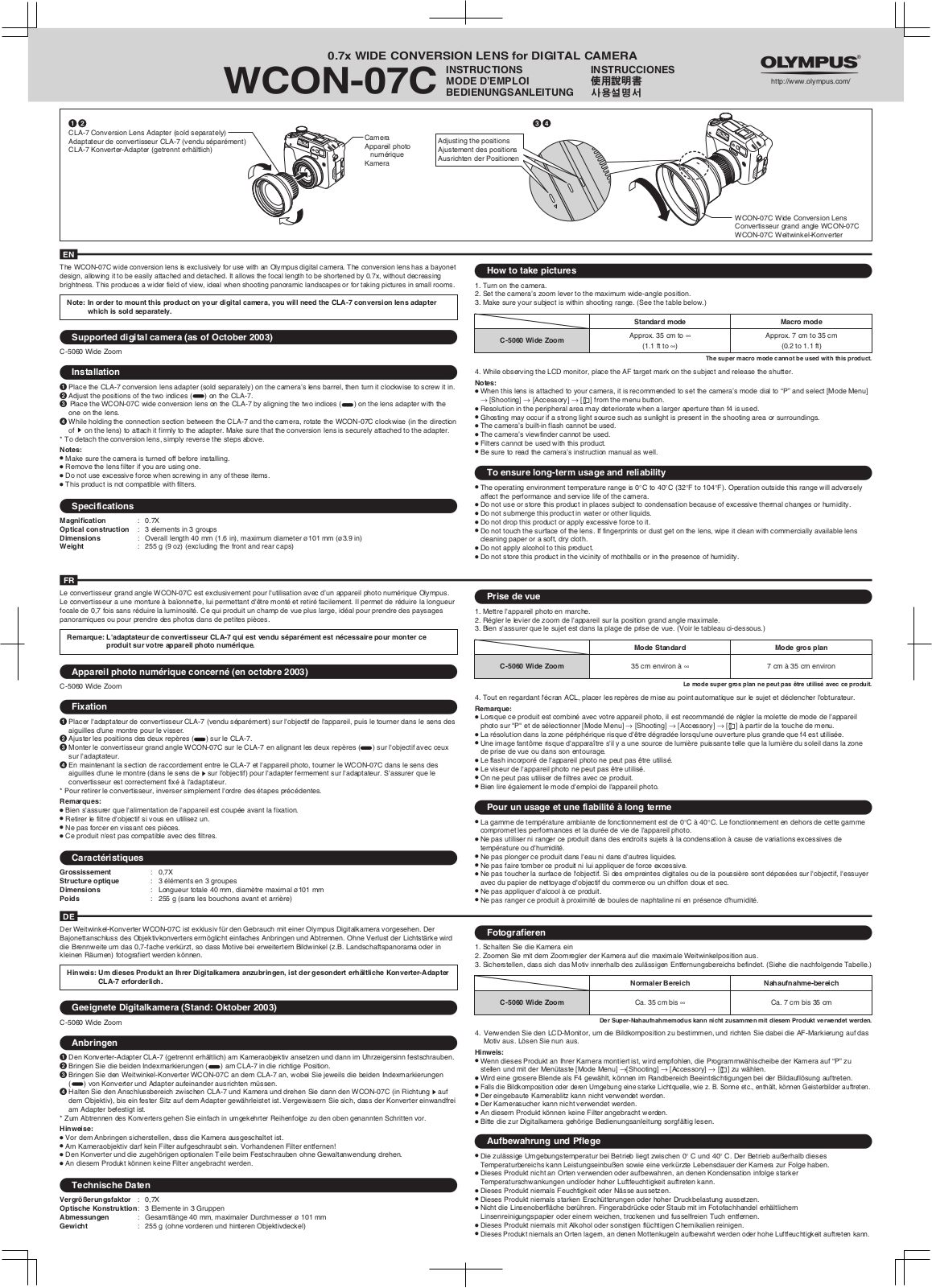 Olympus WCON-07C User Manual