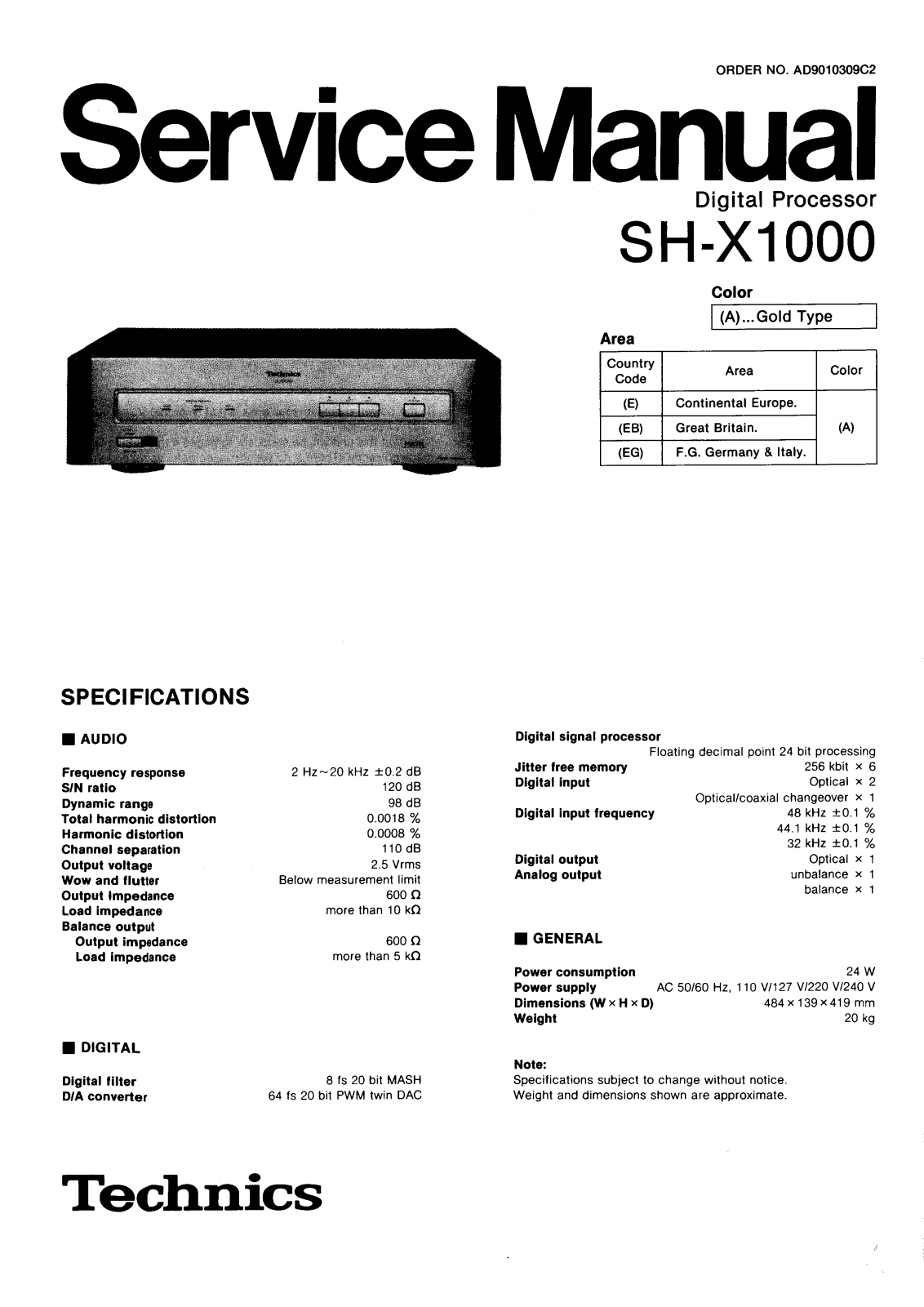 Technics SHX-1000 Service manual