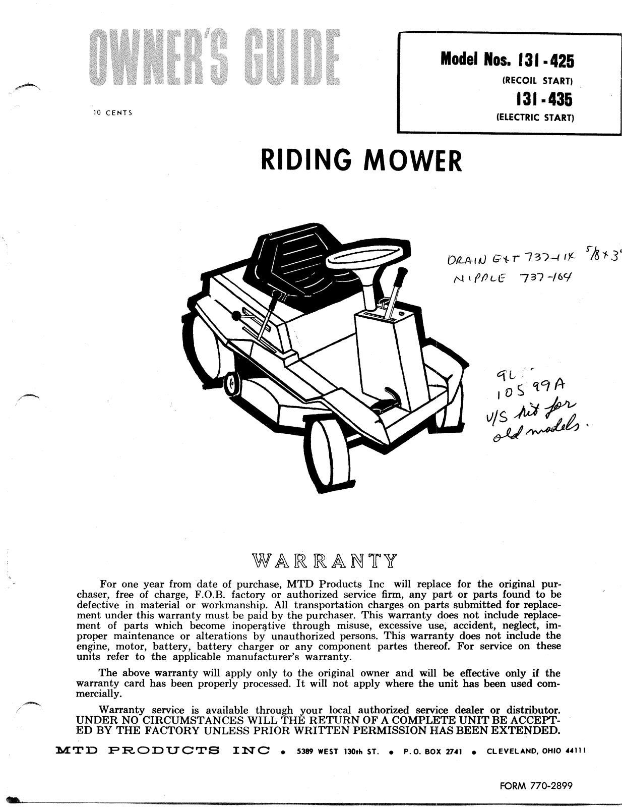 MTD 131-425, 131-435 User Manual