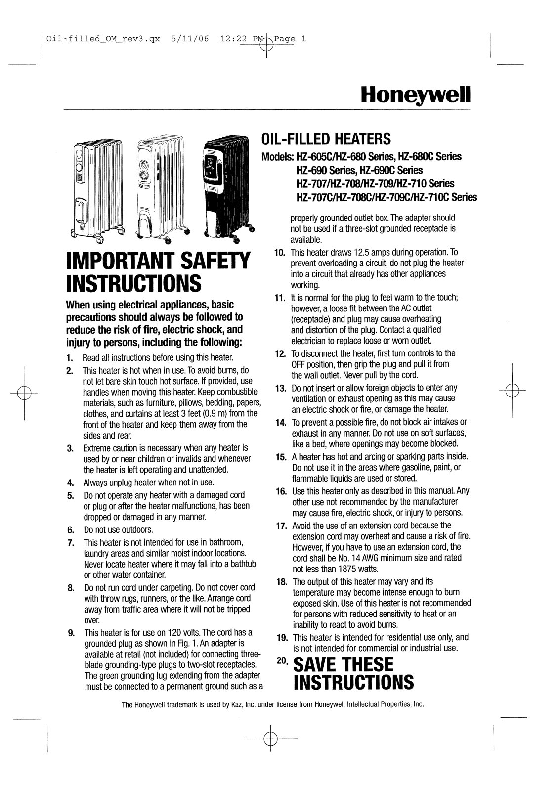 KAZ HZ-690C, HZ-708, HZ-709, HZ-709C User Manual