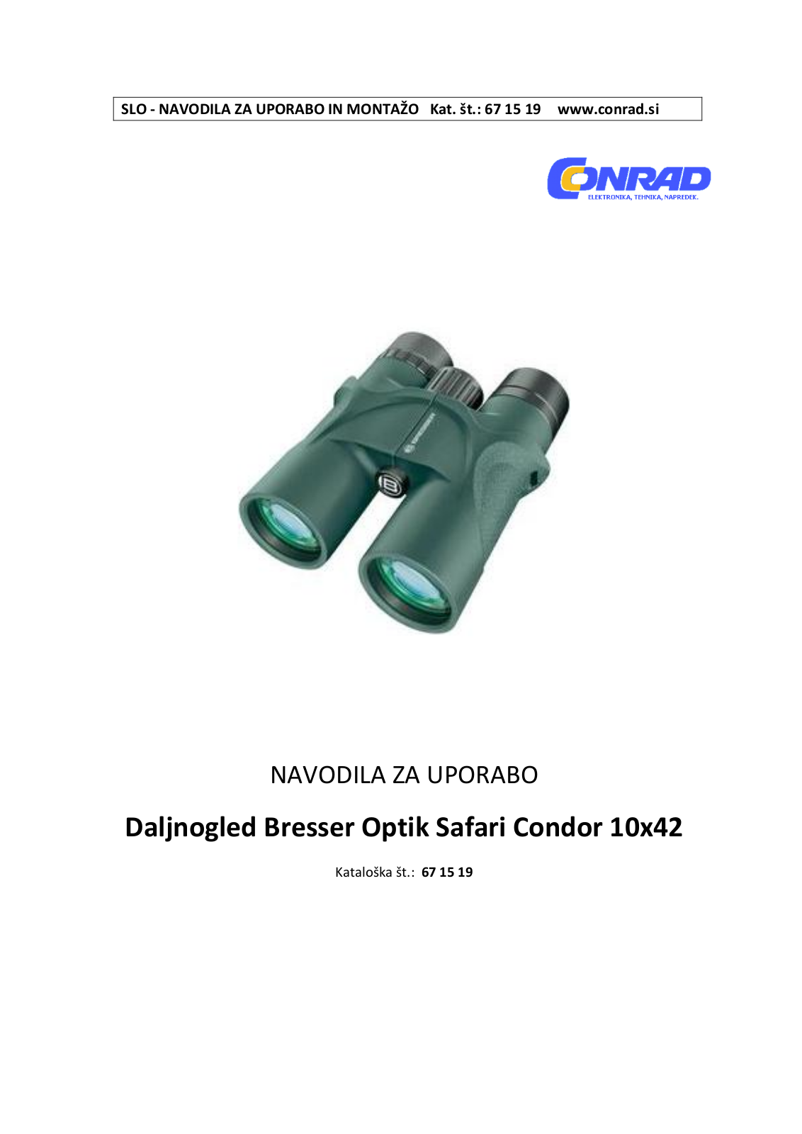 Bresser Optik Safari Condor 10x42 Instruction Manual