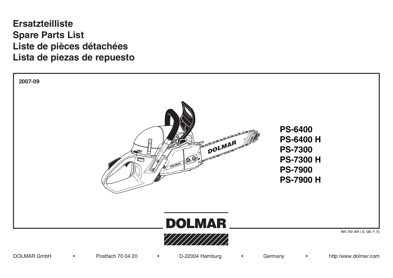 Dolmar PS7900, PS-6400, PS7300, PS-7900 H, PS-6400 H User Manual