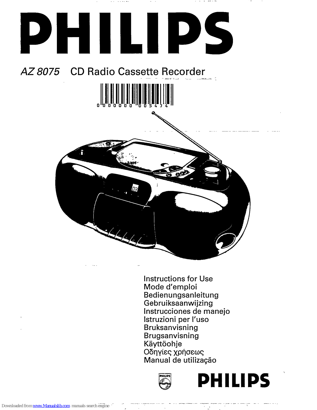 Philips AZ8075 - Portable Radio Cass Rec, AZ8075 User Manual