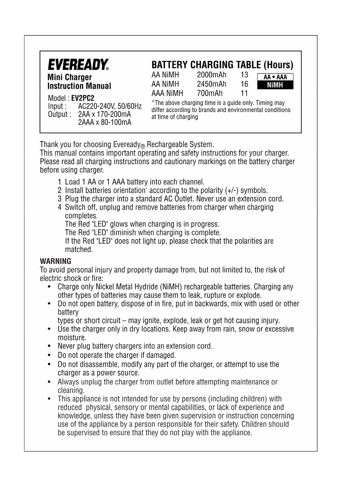 Eveready EV2PC2 User Manual