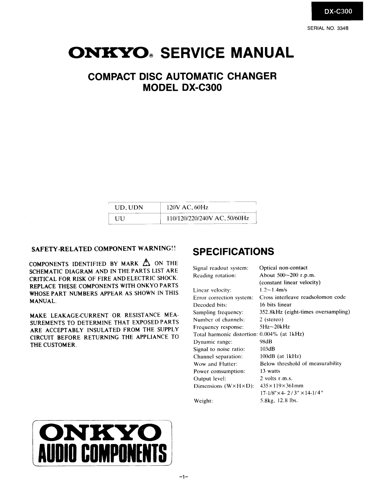 Onkyo DXC-300 Service Manual